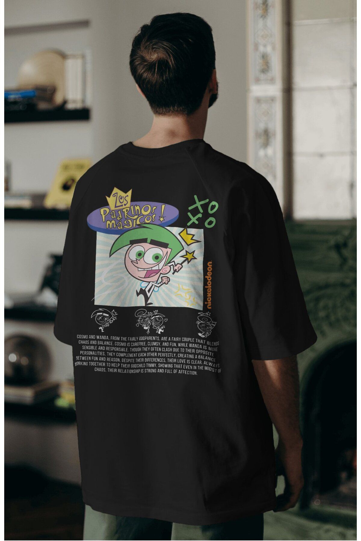 Fuddy Moda Cosmo Sırt Baskılı Couple Tişört, Oversize Çizgi Film Temalı Çift T-Shirt