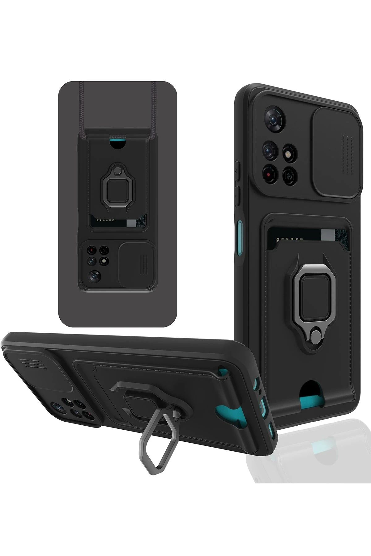 NewFace Xiaomi Redmi Note 11T Kılıf Zuma Kartvizitli Yüzüklü Silikon - Siyah BSTMY