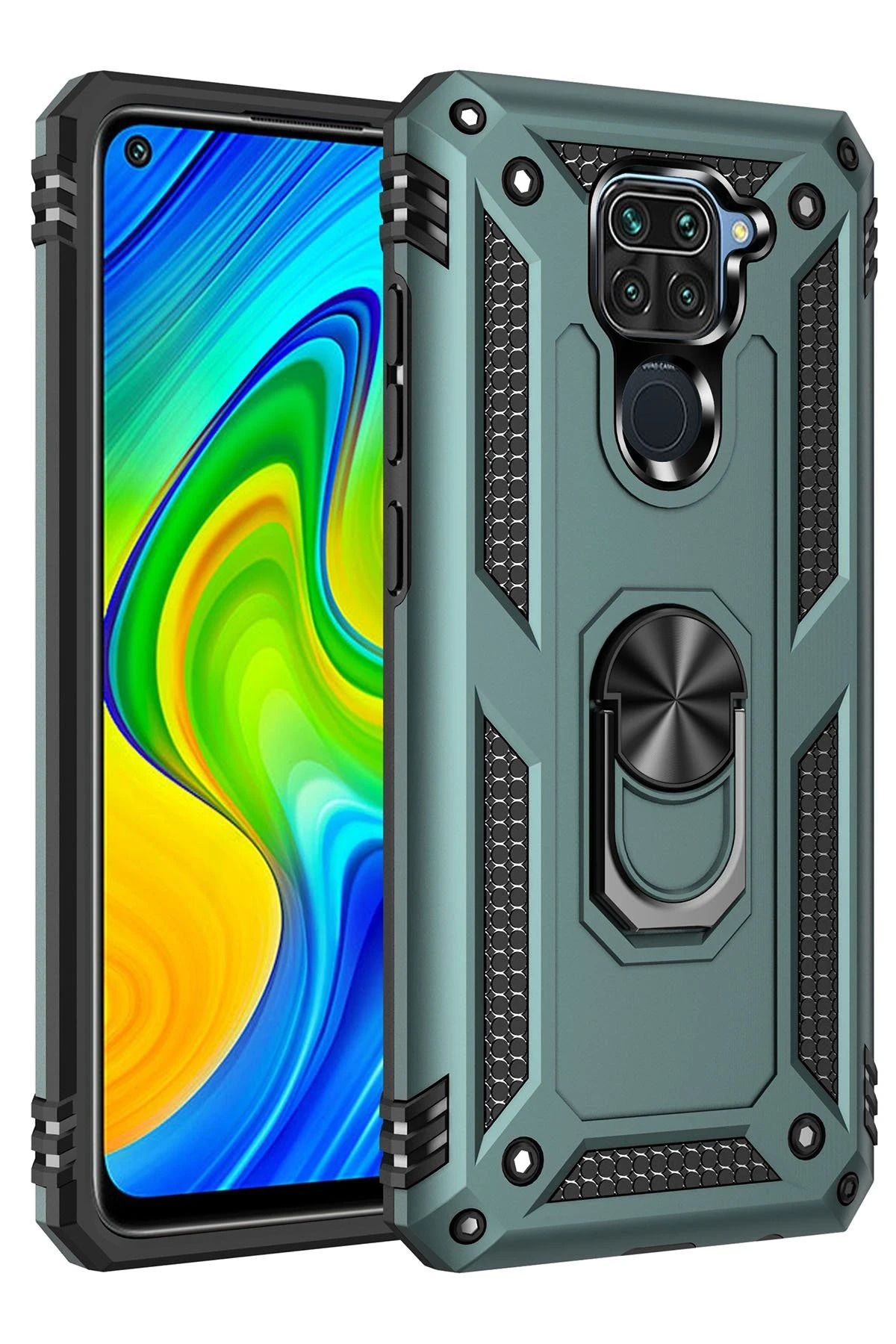 NewFace Xiaomi Redmi Note 9 Kılıf Sofya Yüzüklü Silikon Kapak - Yeşil BSTMY
