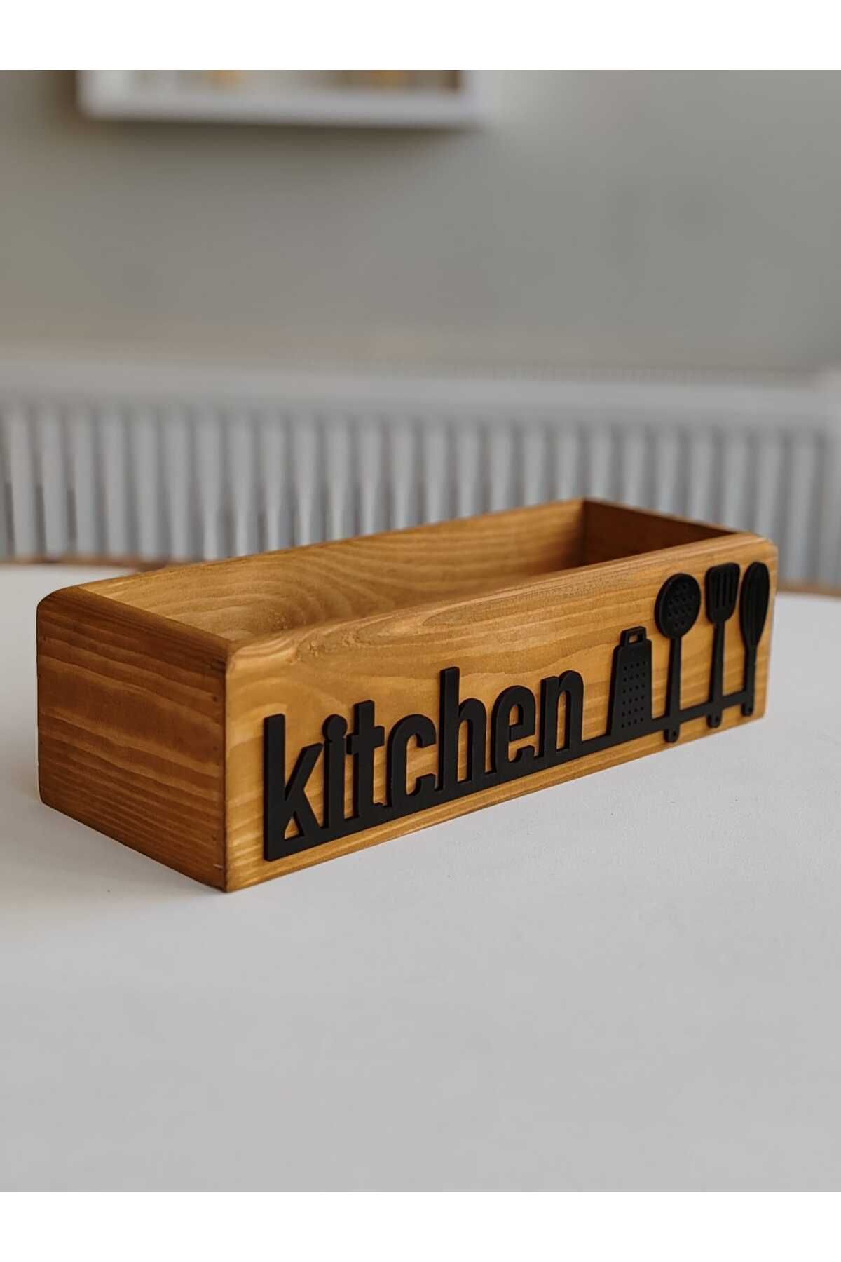 woodretro , Ahşap Mutfak Düzenleyici Kutu | 35x12 Cm | Doğal Ahşap | Mutfak Dekorasyon Ve Organizer