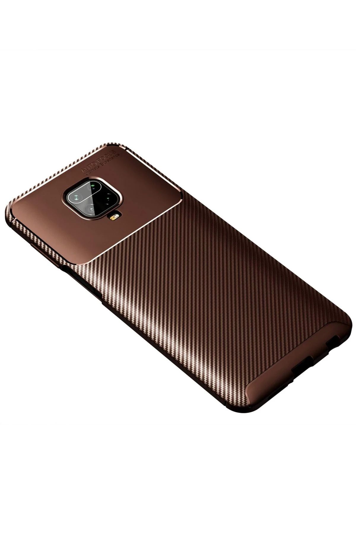 NewFace Xiaomi Redmi Note 9 Pro Kılıf Auto Focus Karbon Kapak - Kahverengi BSTMY