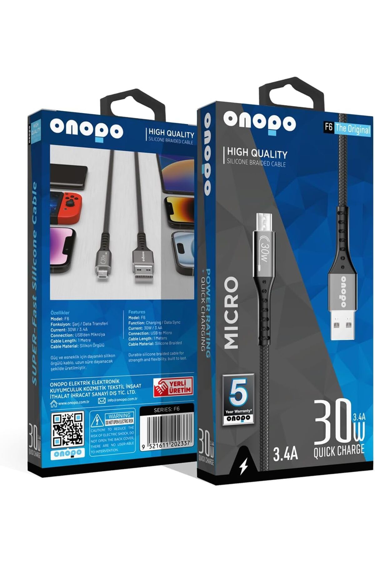 KDROĞLU KDROGLU Android Uyumlu 3.4A Micro Örgülü Hızlı Şarj ve Data Kablosu 30W Metal Uçlu - F6 New D