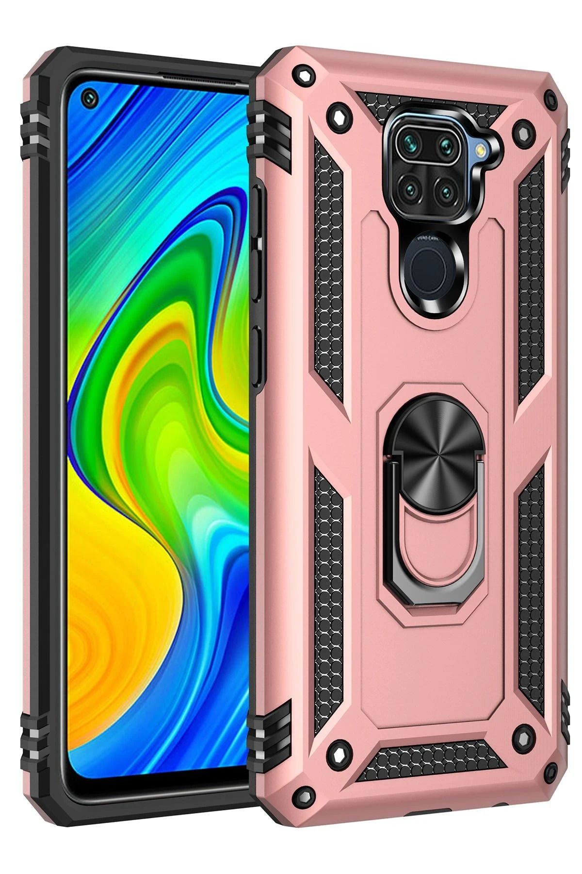 NewFace Xiaomi Redmi Note 9 Kılıf Sofya Yüzüklü Silikon Kapak - Rose BSTMY