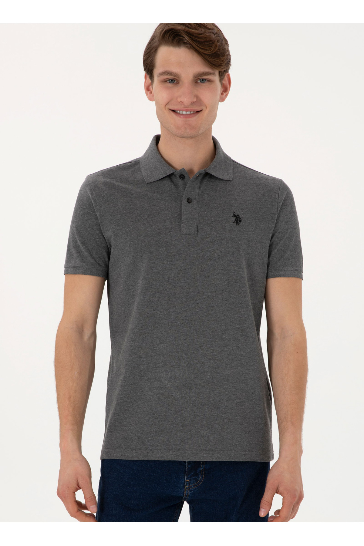 یو اس پولو تی‌شرت یقه‌دار مردانه BASE. Polo Assn. Anthracite Melange GTP04