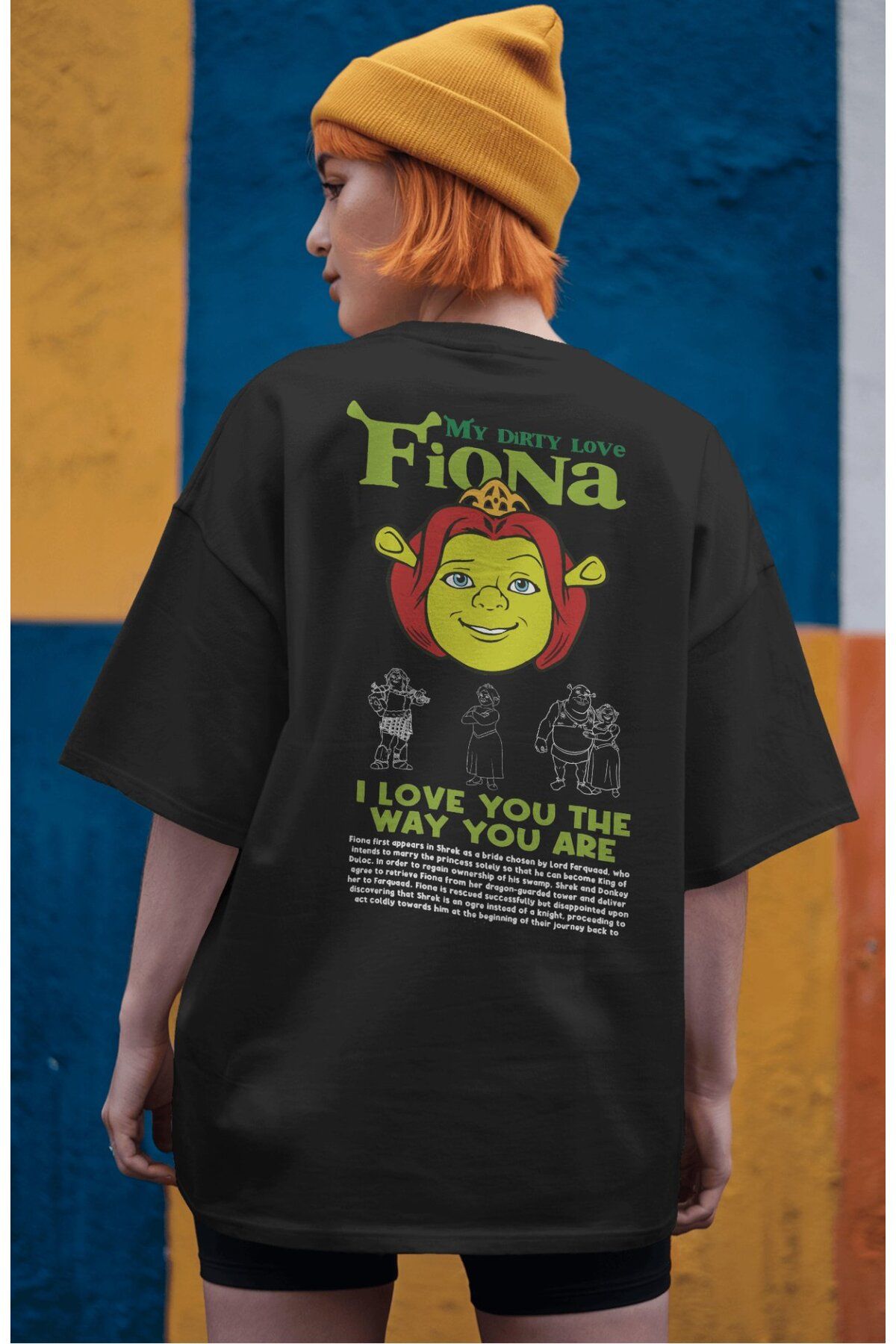 Fuddy Moda Fiona Sırt Baskılı Couple Tişört, Oversize Animasyon Film Temalı Çift T-Shirt