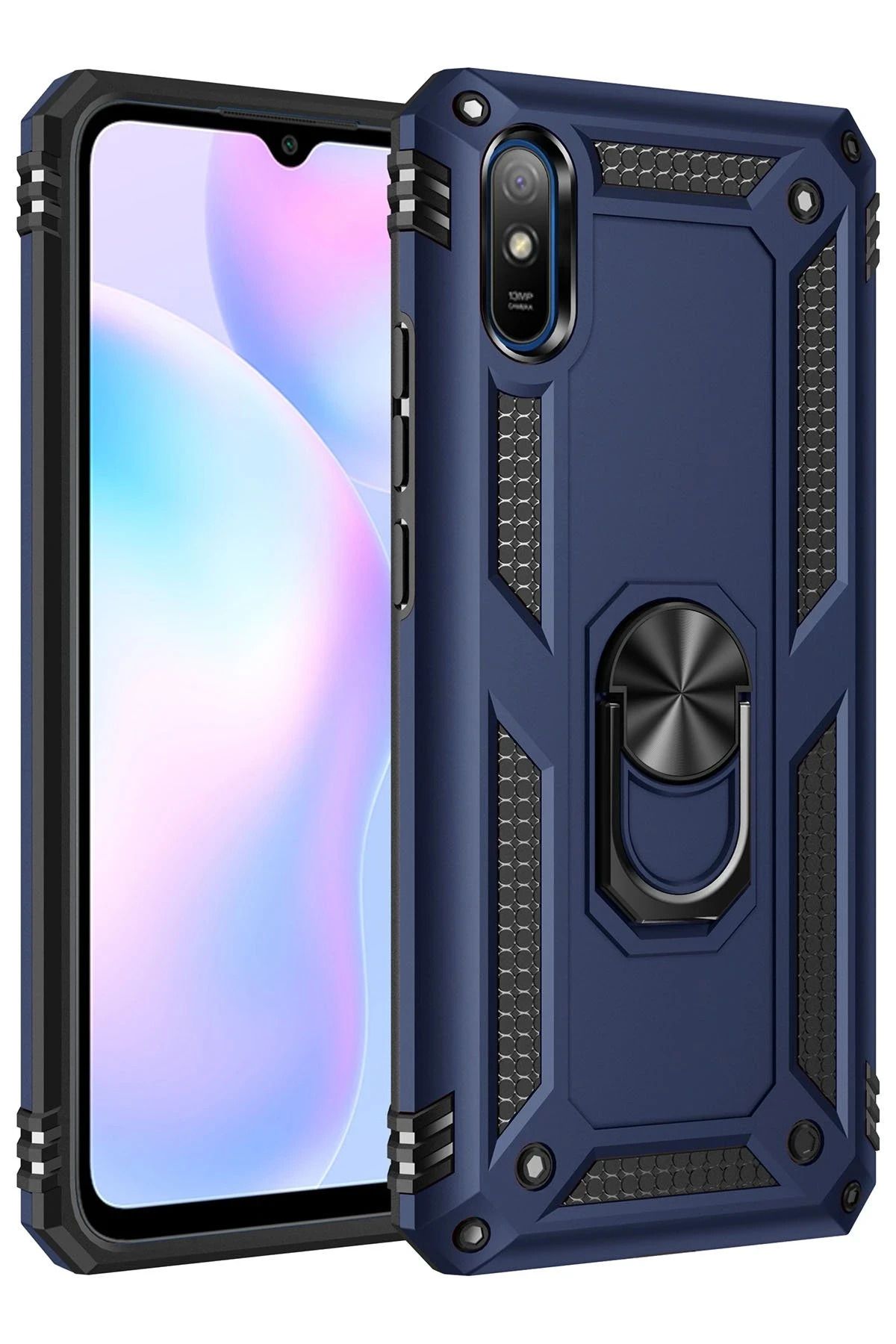 NewFace Xiaomi Redmi 9A Kılıf Sofya Yüzüklü Silikon Kapak - Lacivert BSTMY