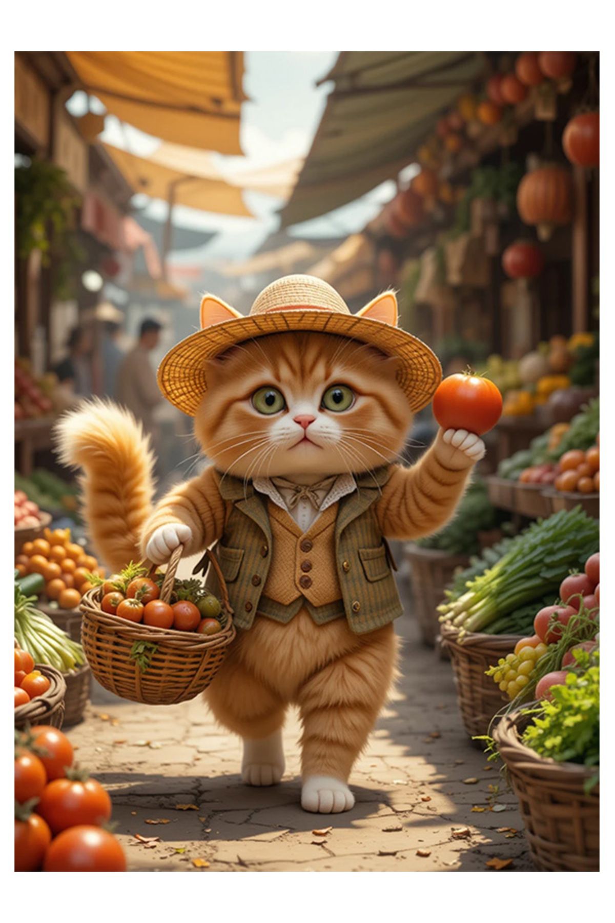 Bedeko Pazarda Dolaşan Kedi Ahşap Tablo