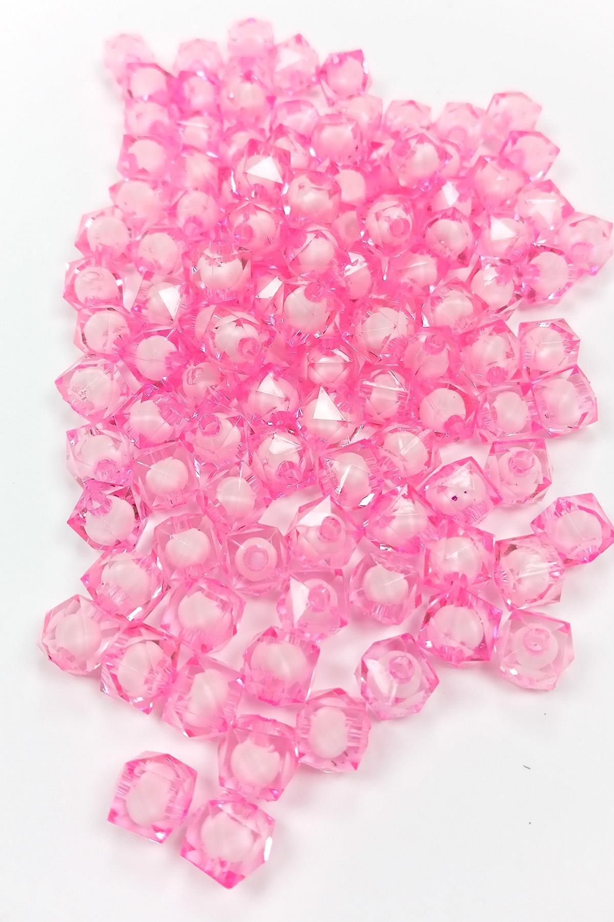 MBB ETİCARET Küp Boncuk İçten Boncuklu Bileklik Çanta Boncuğu 10 mm 50 gr Pembe - BNC459
