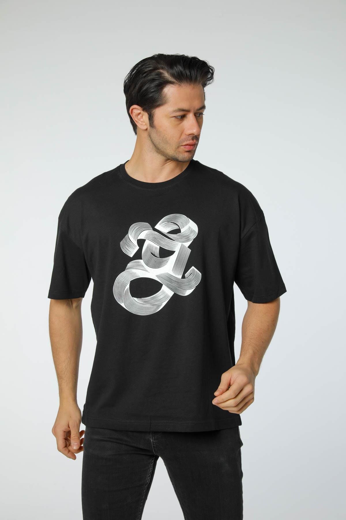 rugatchi Baskılı Oversize Bisiklet Yaka T-Shirt