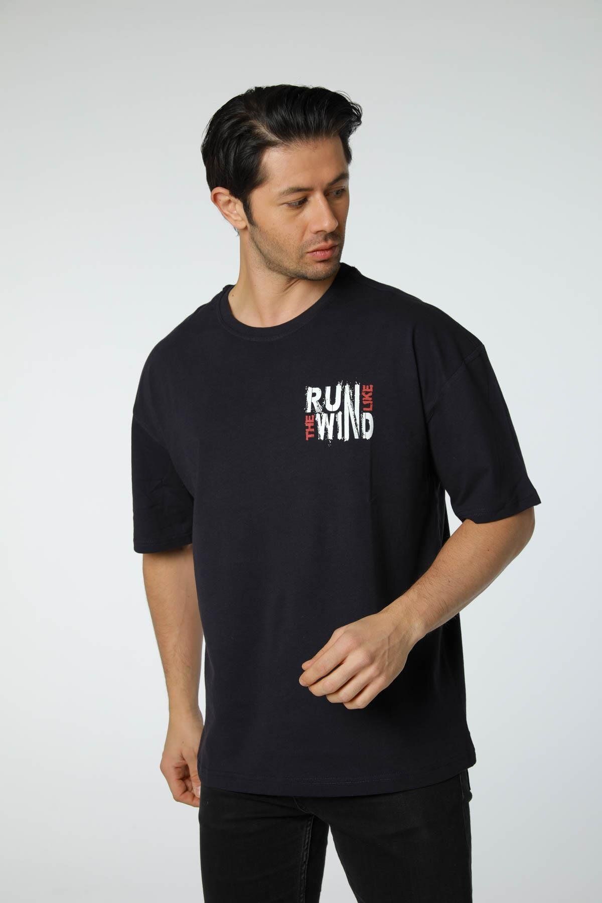 rugatchi Baskılı Oversize Bisiklet Yaka T-Shirt