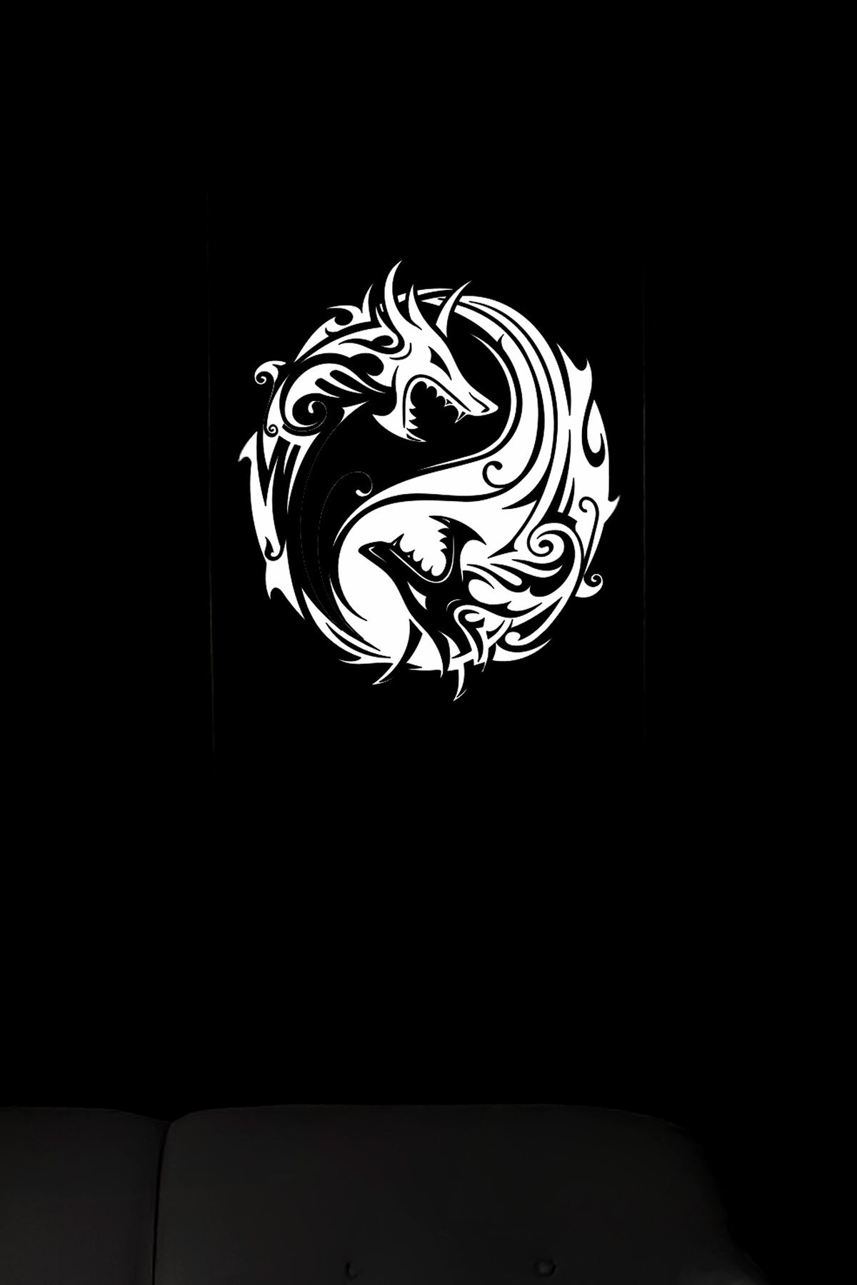 Angels Passion Reflektörlü Yin Yang Ejderha Sembolü Deri Duvar Tablos