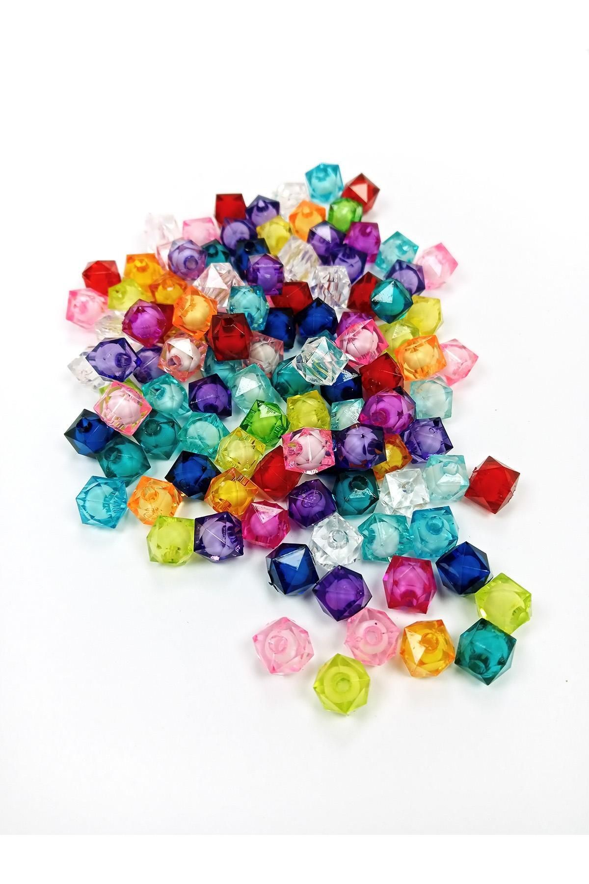 MBB ETİCARET Küp Boncuk İçten Boncuklu Bileklik Çanta Boncuğu 10 mm 50 gr Karışık Renk - BNC447