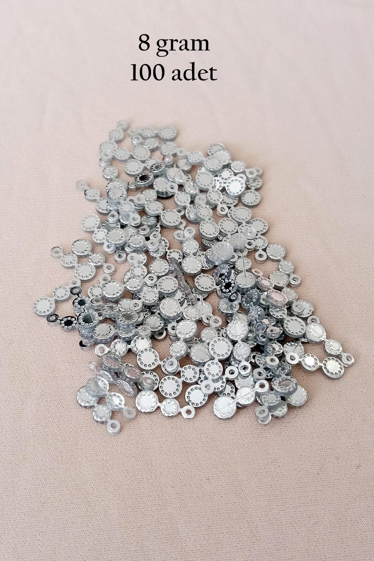 MBB ETİCARET Oya Abiye Bileklik Kolye Pleksi Metalik Plastik Pul Gümüş Renk 8 gram 100 adet - BNC500