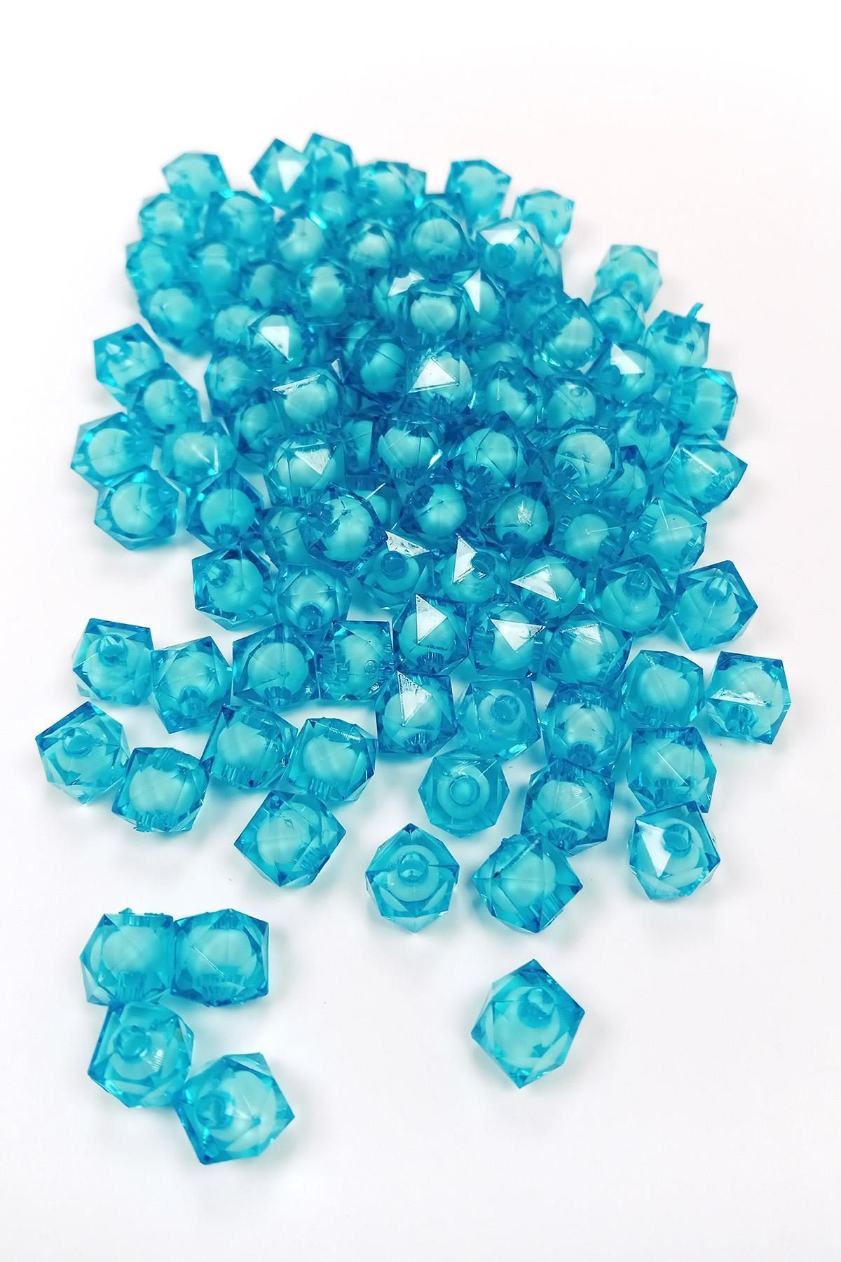 MBB ETİCARET Küp Boncuk İçten Boncuklu Bileklik Çanta Boncuğu 10 mm 50 gr Gök Mavi - BNC449