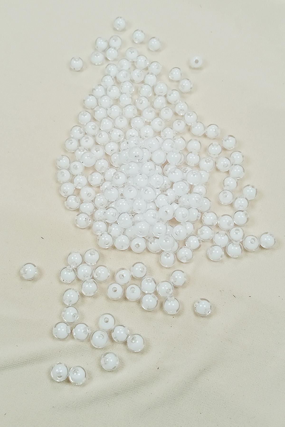 MBB ETİCARET Yuvarlak Boncuk İçten Boncuklu Bileklik Çanta Boncuğu 8 mm 50 gr Beyaz - BNC470