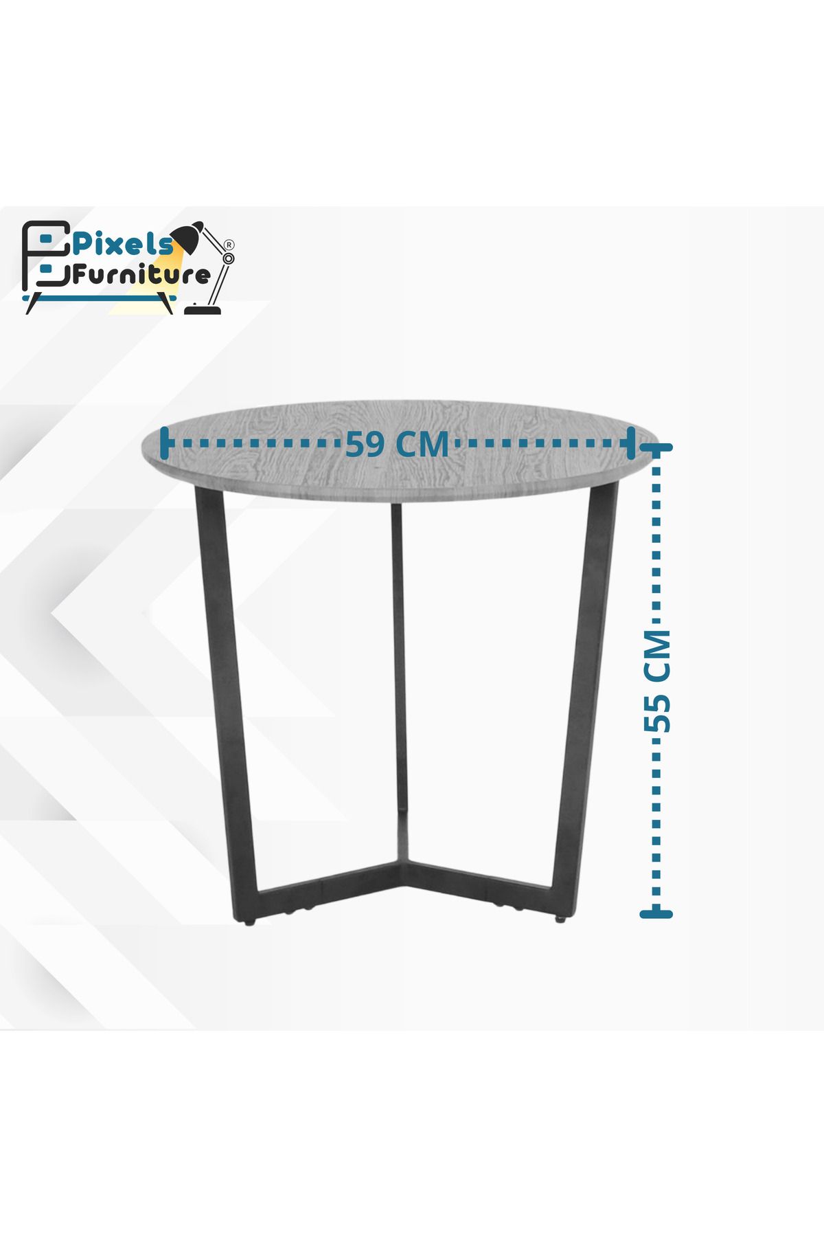PixelsFurniture-مجموعة 2 طاولة دائري جانبية قوية من بكسل الأثاث للقهوة بسطح من الخشب وبقواعد من المعدن 5