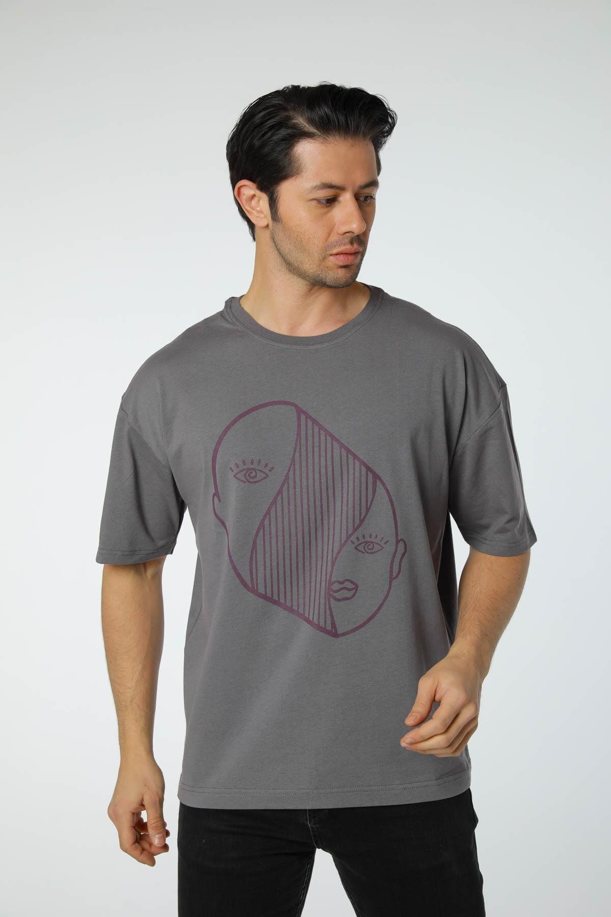 rugatchi Baskılı Oversize Bisiklet Yaka T-Shirt