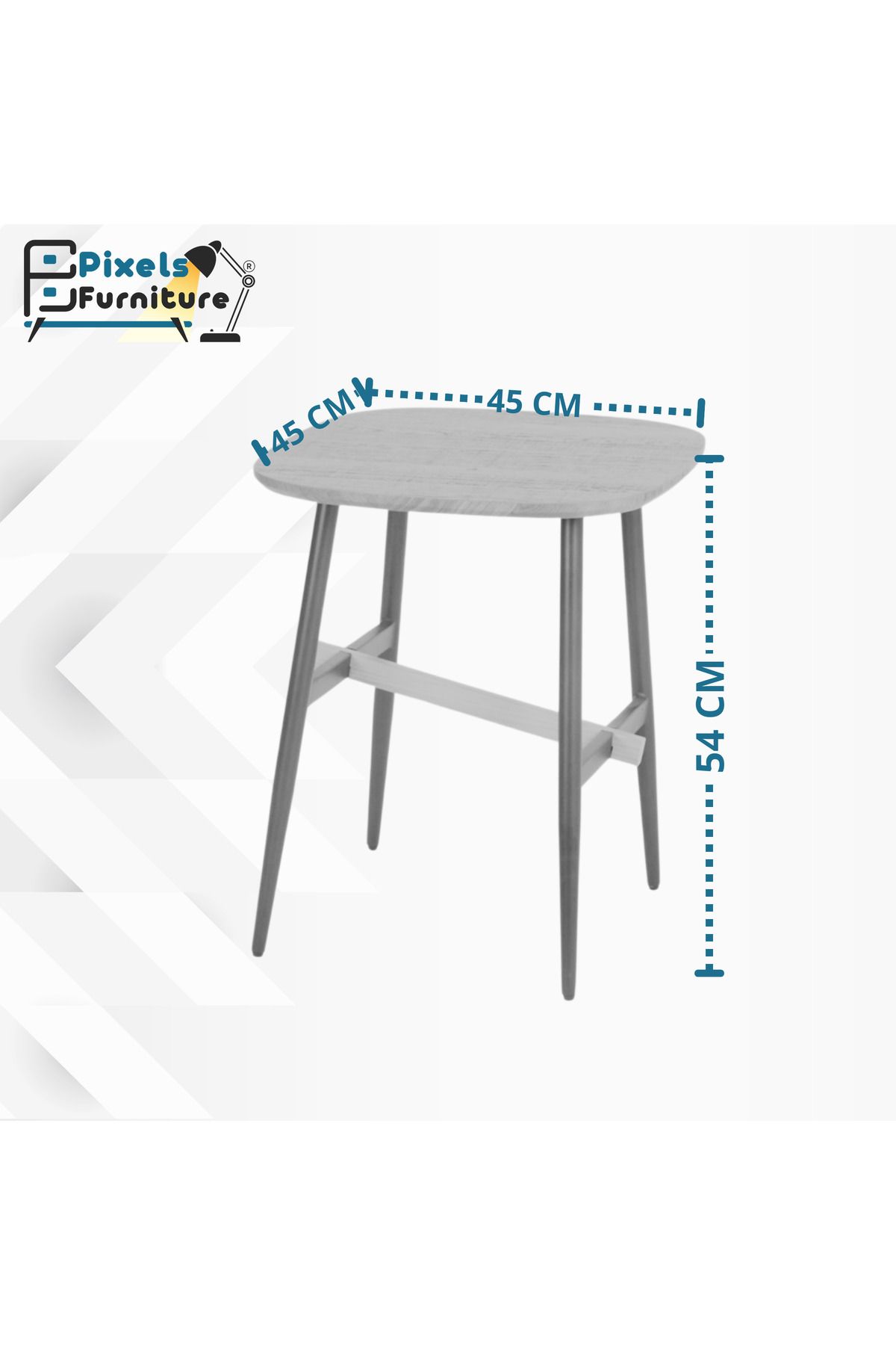 PixelsFurniture-مجموعة 2 طاولة مربعة جانبية قوية من بكسل الأثاث للقهوة بسطح من الخشب وبقواعد من المعدن 5