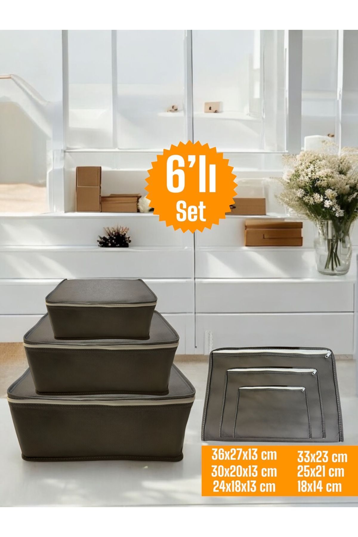 Balkan Room 6'lı Antrasit Valiz Düzenleyici , Bavul İçi Düzenleyici Organizer Set