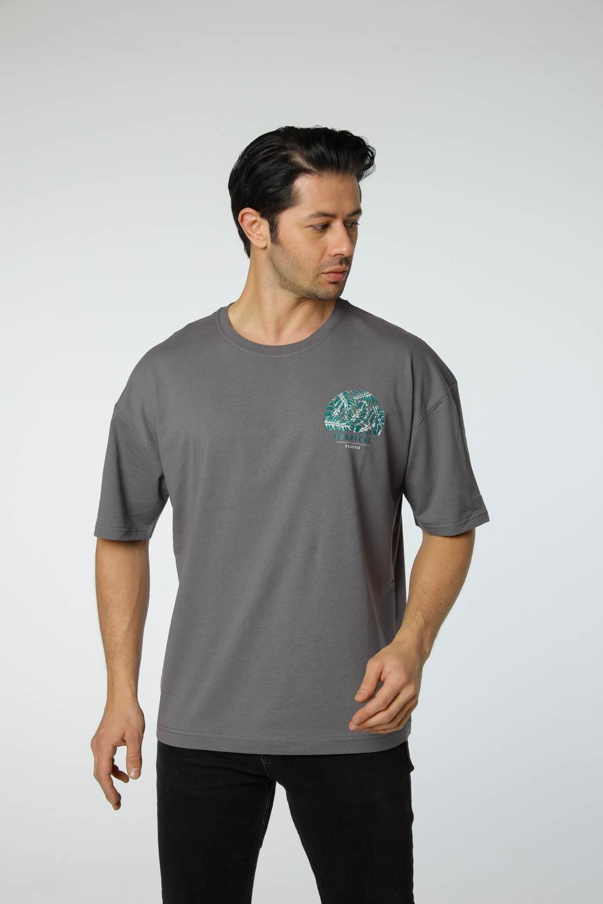 rugatchi Baskılı Oversize Bisiklet Yaka T-Shirt