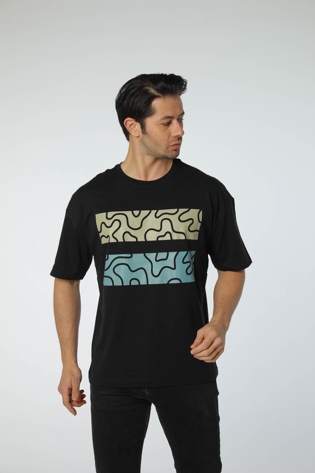 rugatchi Baskılı Oversize Bisiklet Yaka T-Shirt