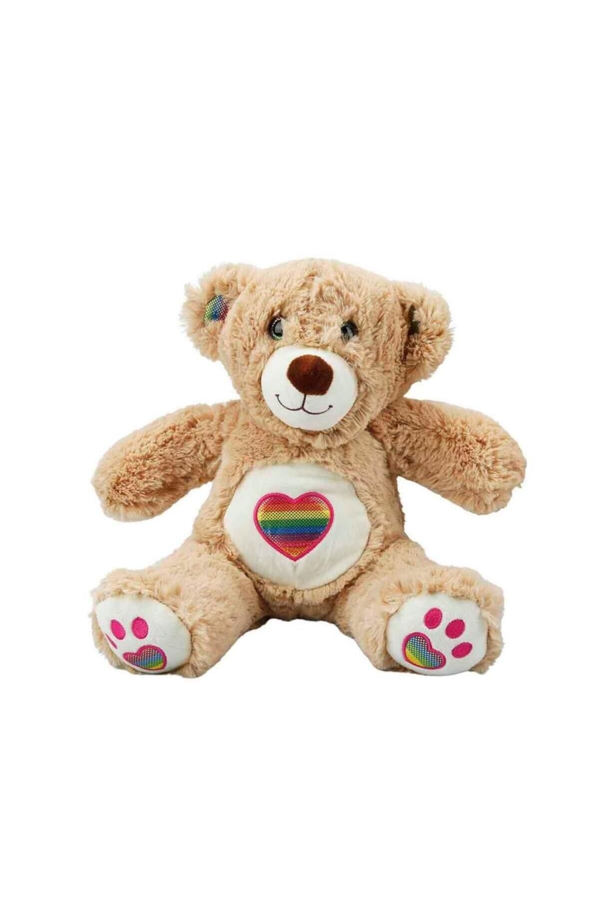 Shop58 HediyeCantam 3184 Gökkuşağı Kalpli Peluş Ayı 30 cm -Sunman