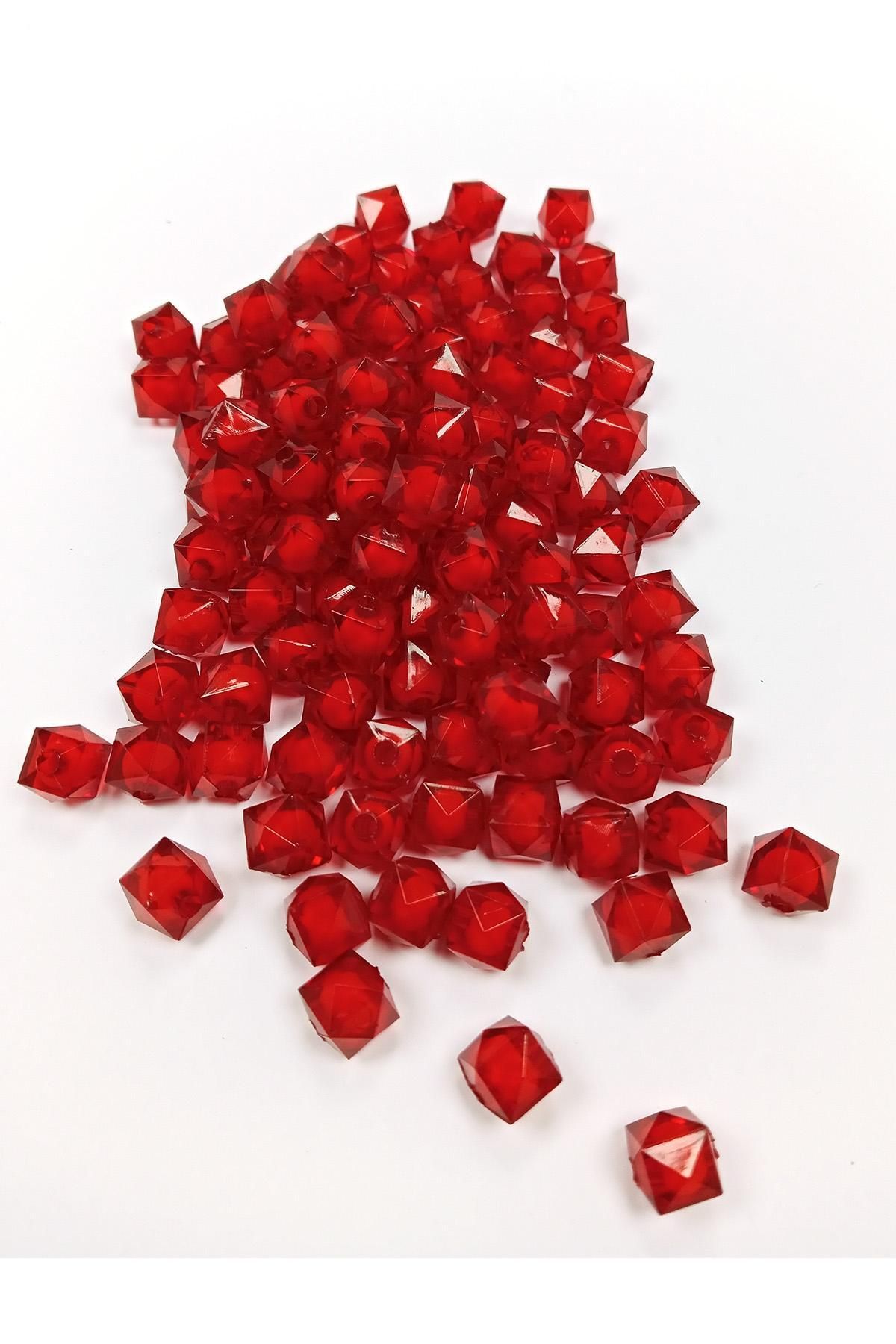 MBB ETİCARET Küp Boncuk İçten Boncuklu Bileklik Çanta Boncuğu 10 mm 50 gr Kırmızı - BNC448