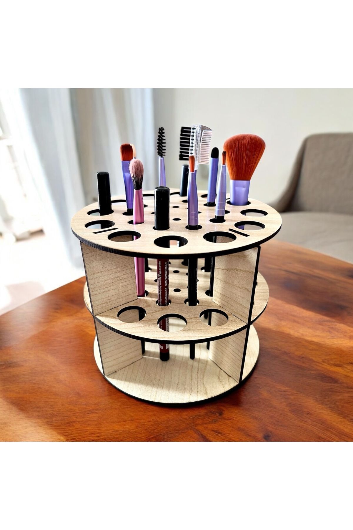 SAYILI COLLECTION Ahşap Makyaj ve Resim Fırça Kalem Organizer Dekoratif Çok Amaçlı Organizer Stand (14x11 cm)