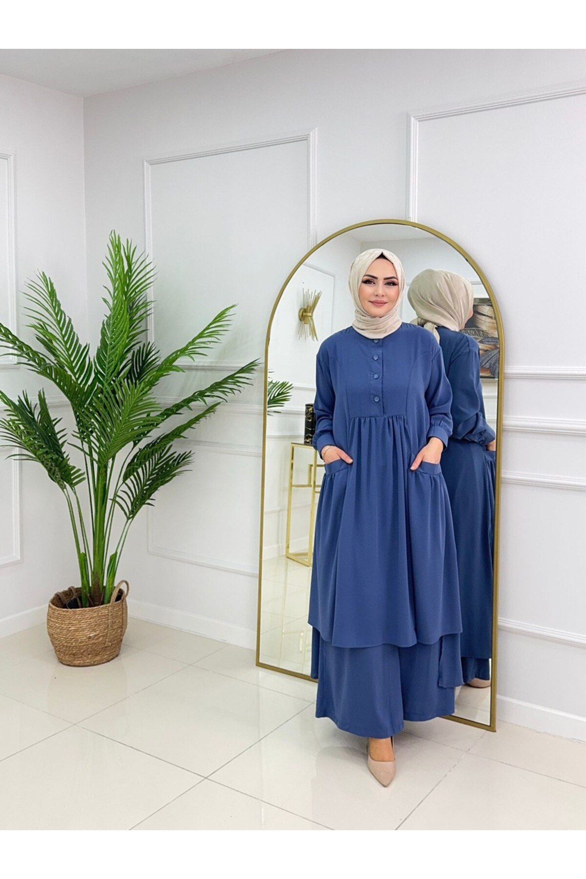 Enans Design Kadın Tesettür Medine İpeği 2'Li Takım Tunik & Pantolon