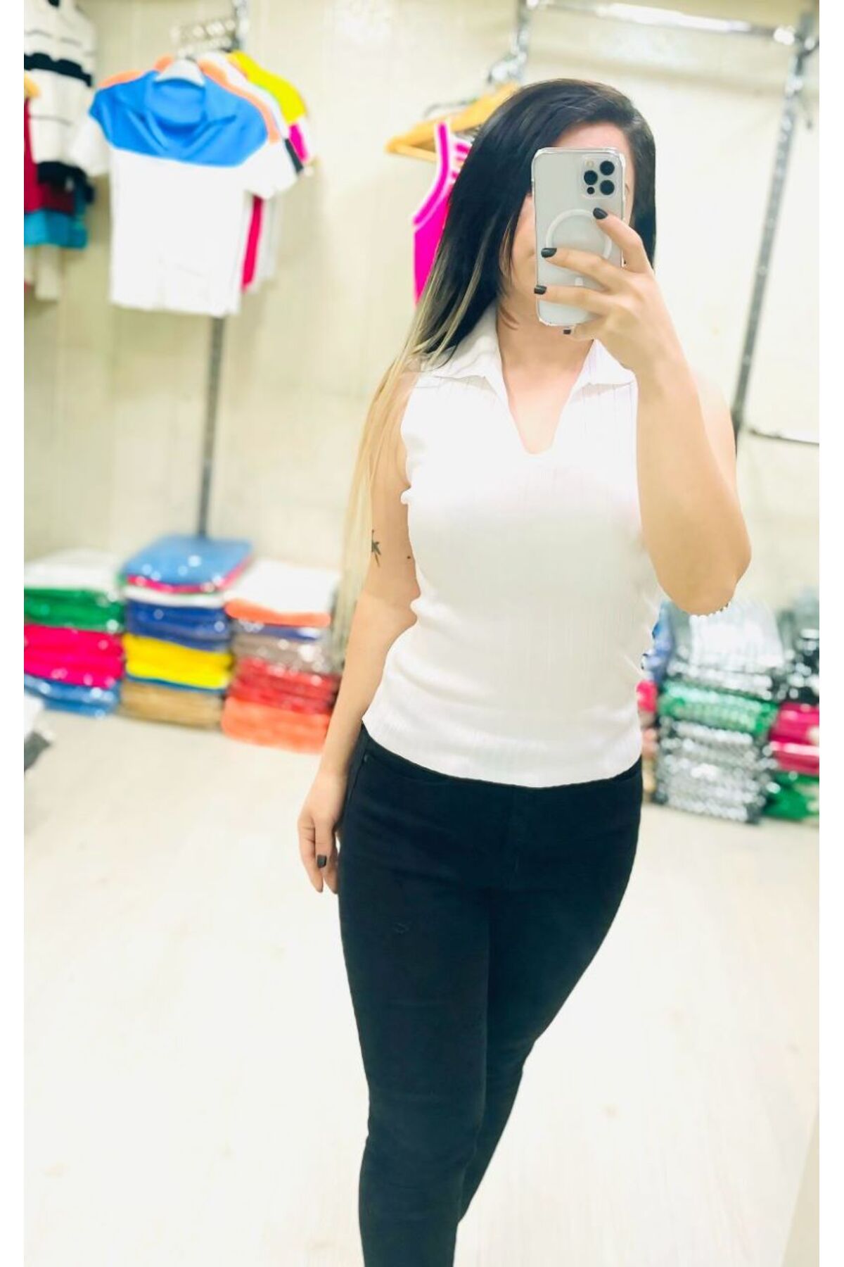 Butik Kadın Kalın Askılı Gömlek Yaka Bluz