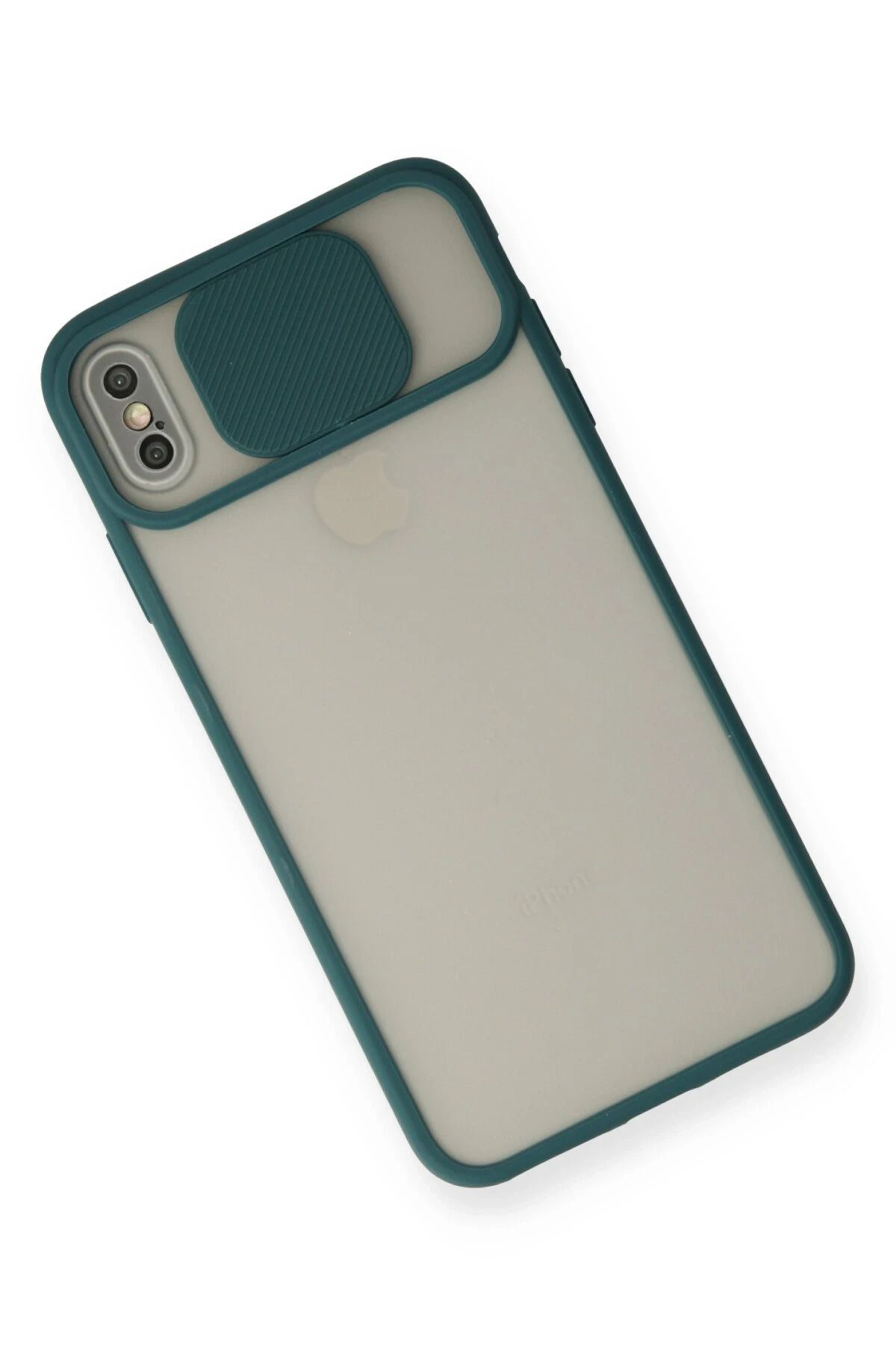 NewFace iPhone X Kılıf Palm Buzlu Kamera Sürgülü Silikon - Yeşil SVLRS