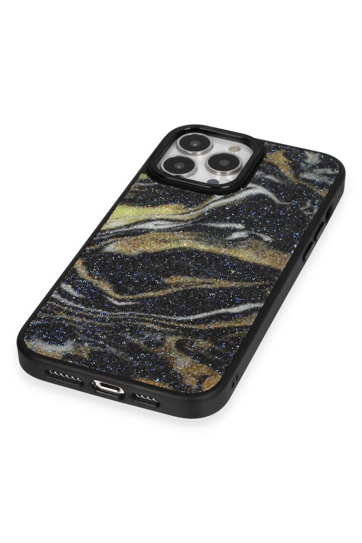 NewFace iPhone 13 Pro Kılıf Moda Simli Kapak - Siyah NRMSA
