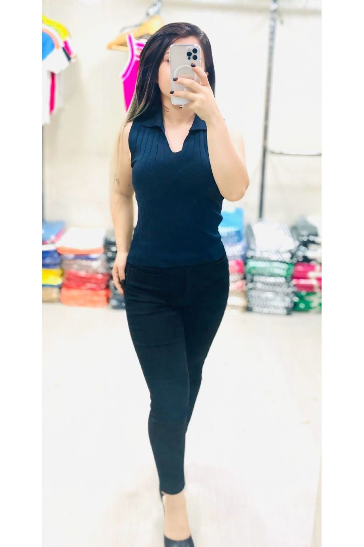 Butik Kadın Kalın Askılı Gömlek Yaka Bluz