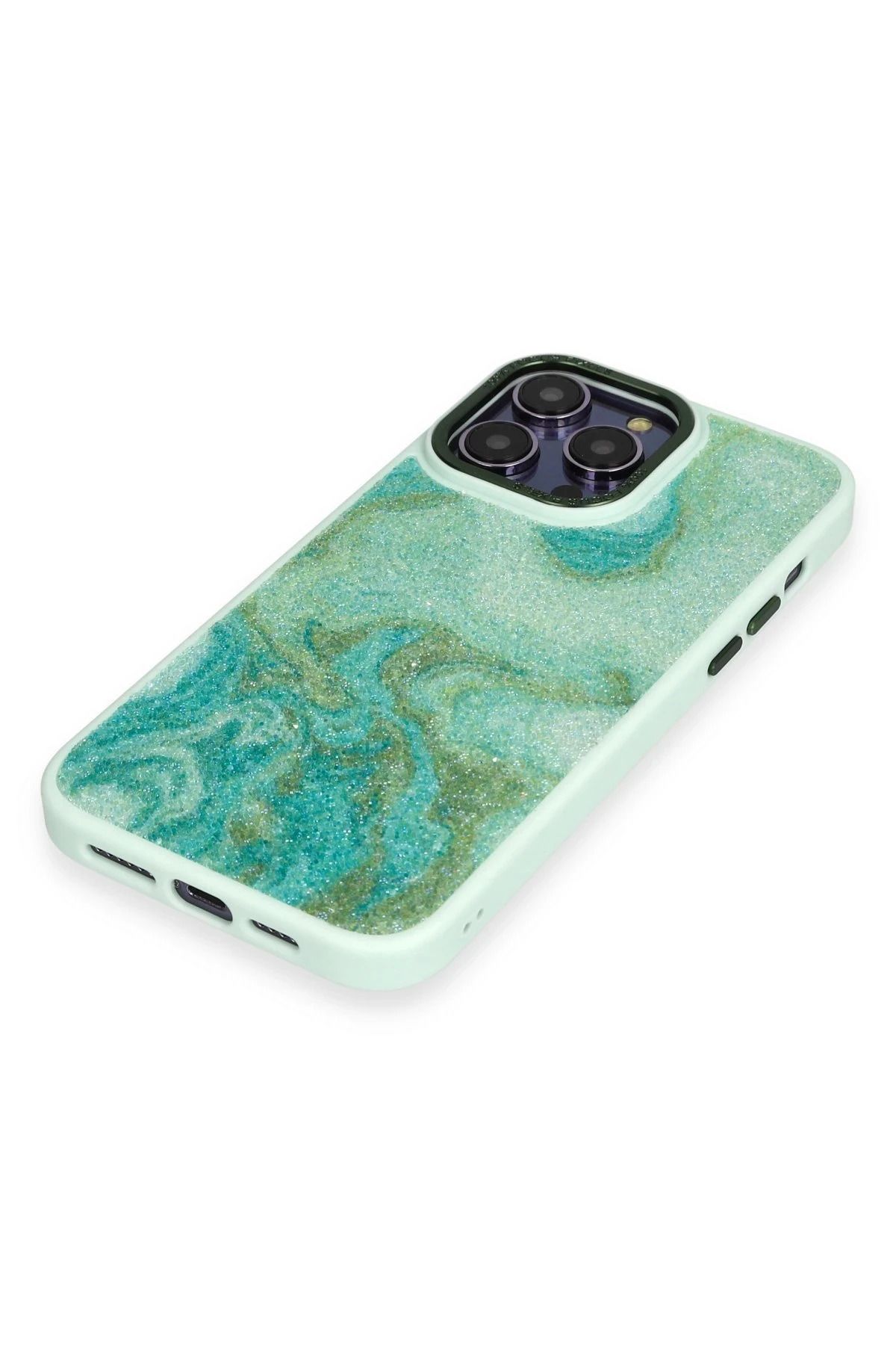 NewFace iPhone 12 Pro Max Kılıf Moda Simli Kapak - Yeşil SVLRS