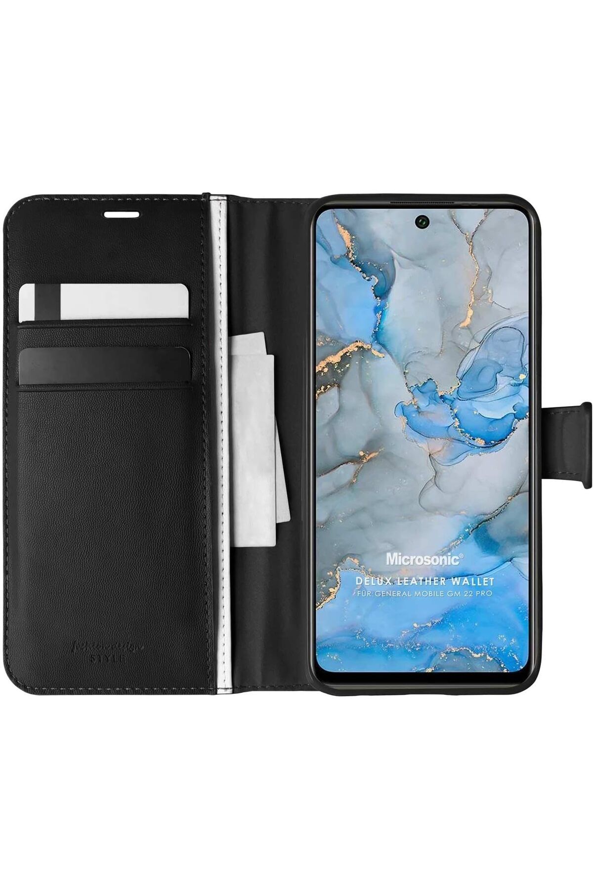 STOREMAX glpzr General Mobile GM 22 Pro için Kılıf Delux Leather Wallet Siyah [GM 22 Pro ile Uyumlu Kılı