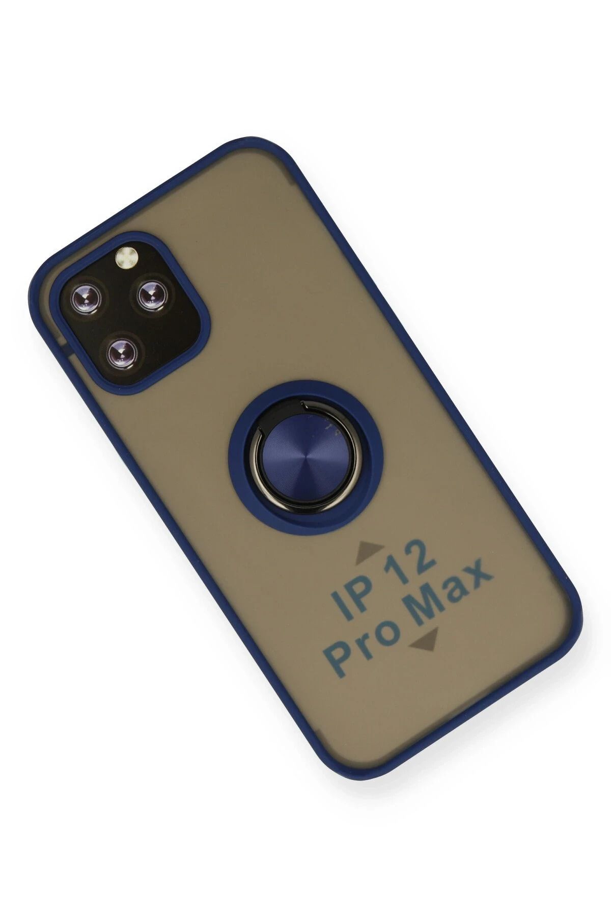 NewFace iPhone 12 Pro Max Kılıf Montreal Yüzüklü Silikon Kapak - Lacivert SVLRS