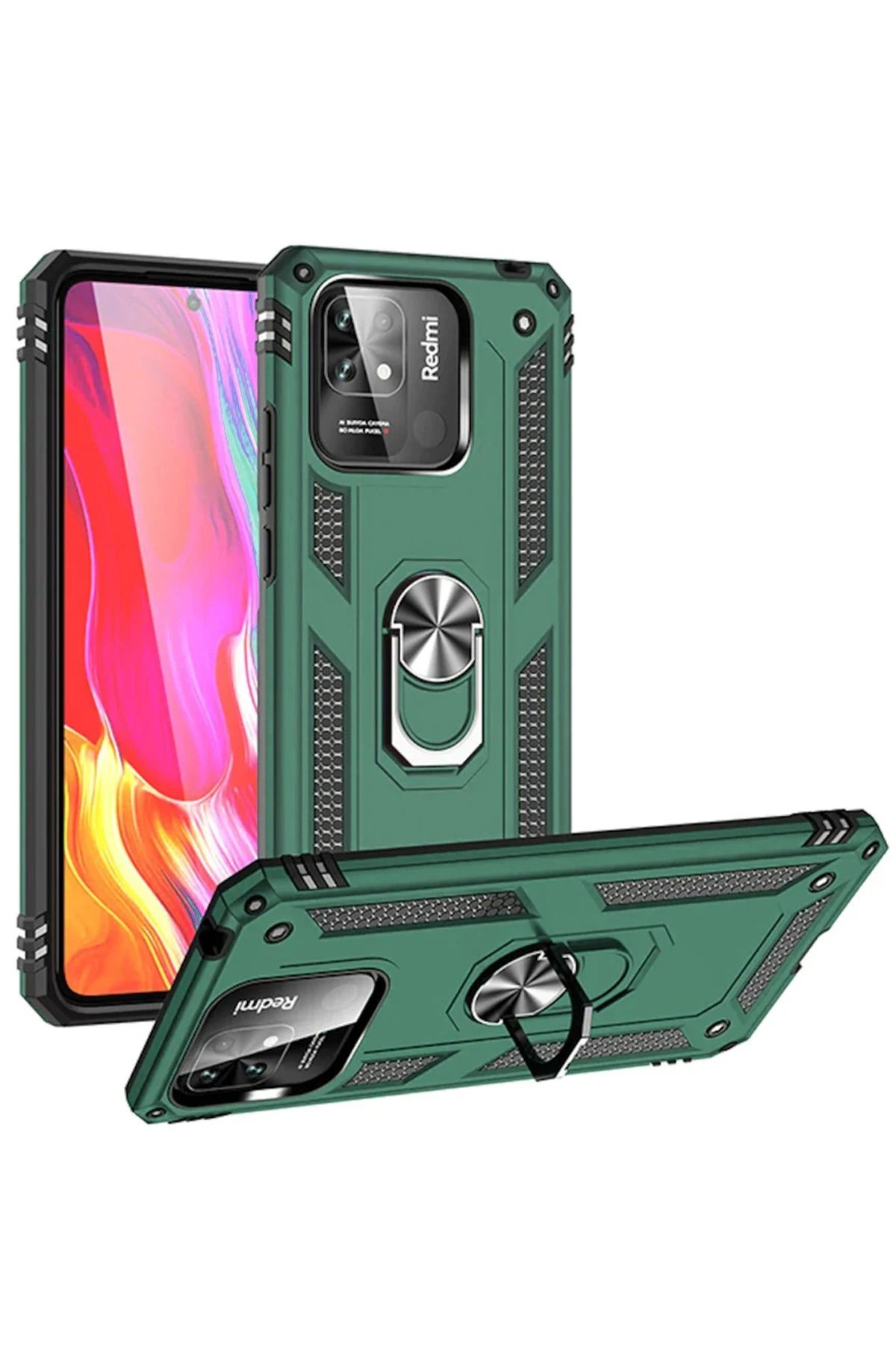 NewFace Xiaomi Redmi 10C Kılıf Sofya Yüzüklü Silikon Kapak - Yeşil SVLRS