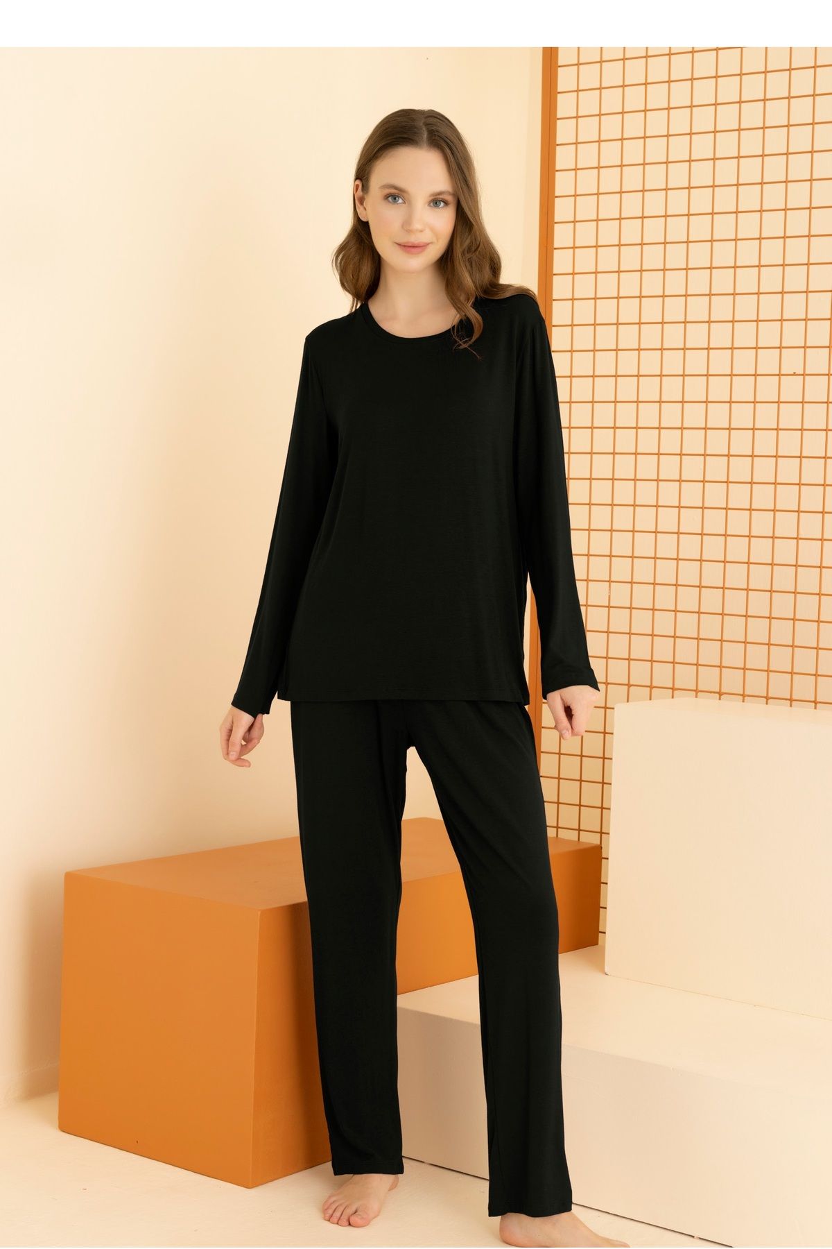 Shop58 NBB 68066 Basic Pijama Takım Siyah - Viskon Kumaş