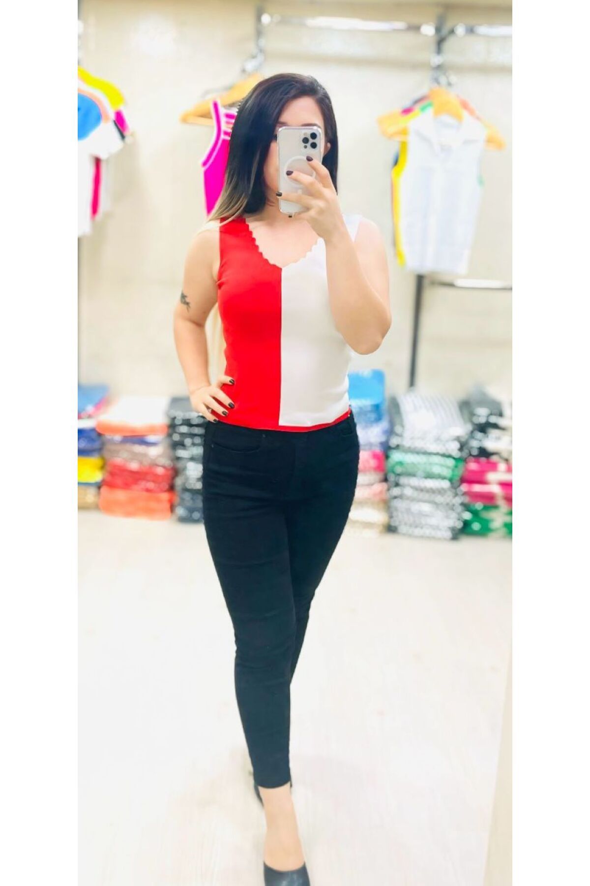 Butik Zeyoo Collection Kadın Kalın Askılı İki Renkli V Yaka Crop