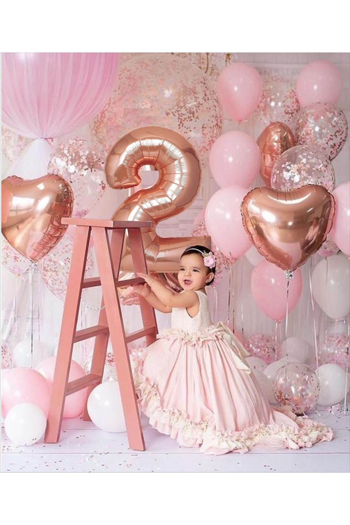Ekin Süs 2 Yaş Rosegold Balon Seti