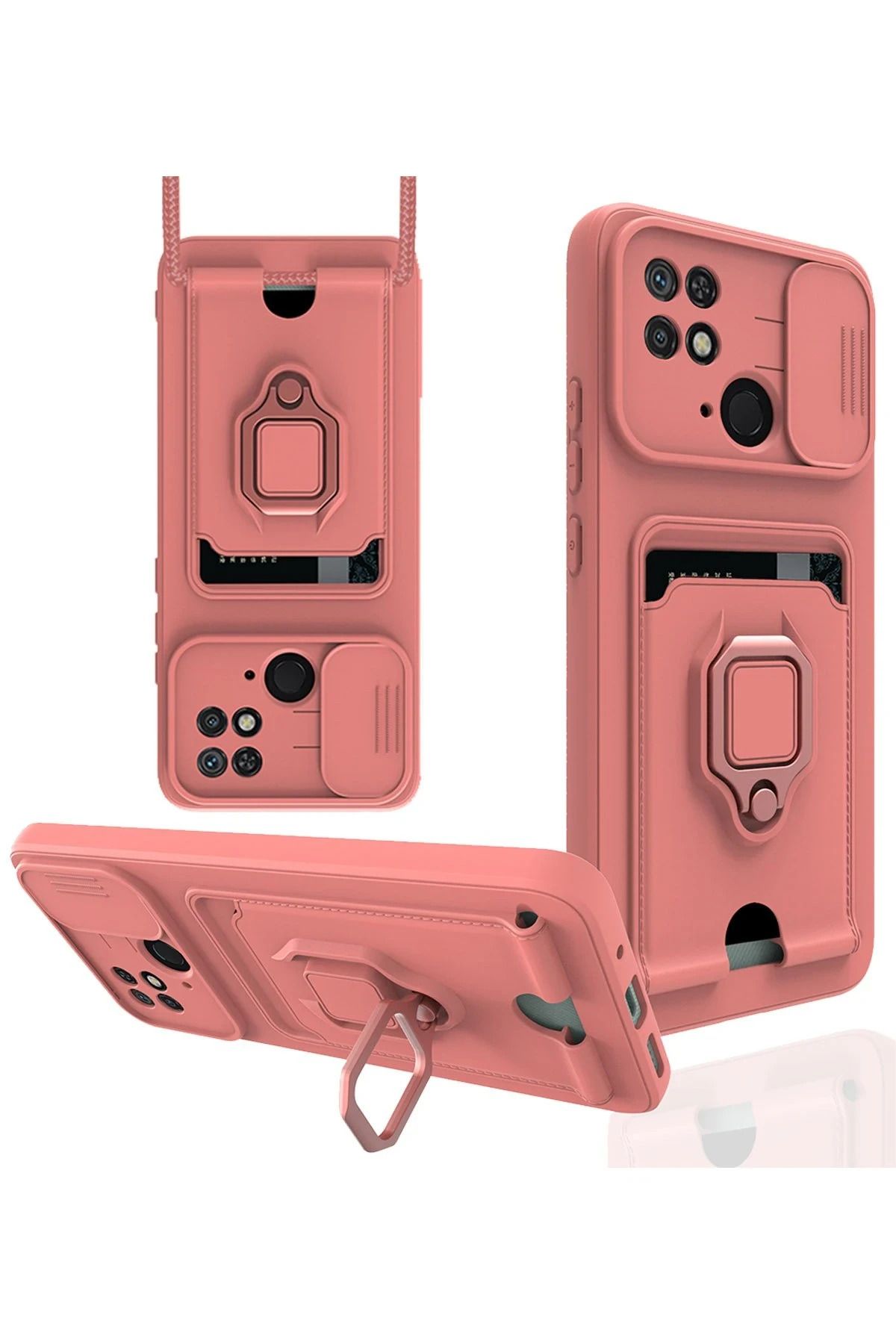 NewFace Xiaomi Redmi 10C Kılıf Zuma Kartvizitli Yüzüklü Silikon - Pembe SVLRS