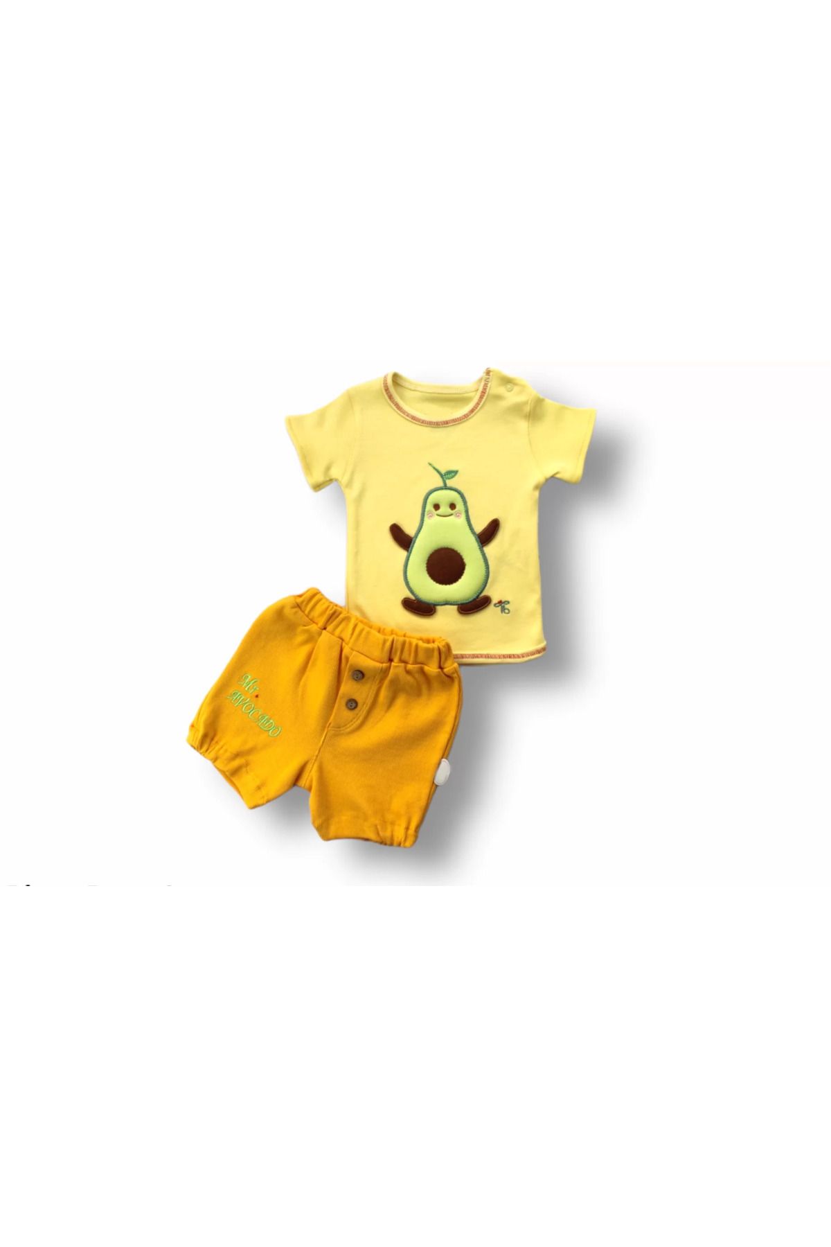 Shop58 Avokado Nakışlı Kısa Kollu Sweatli Şortlu 2li Kız-erkek Bebek Takımı Sarı