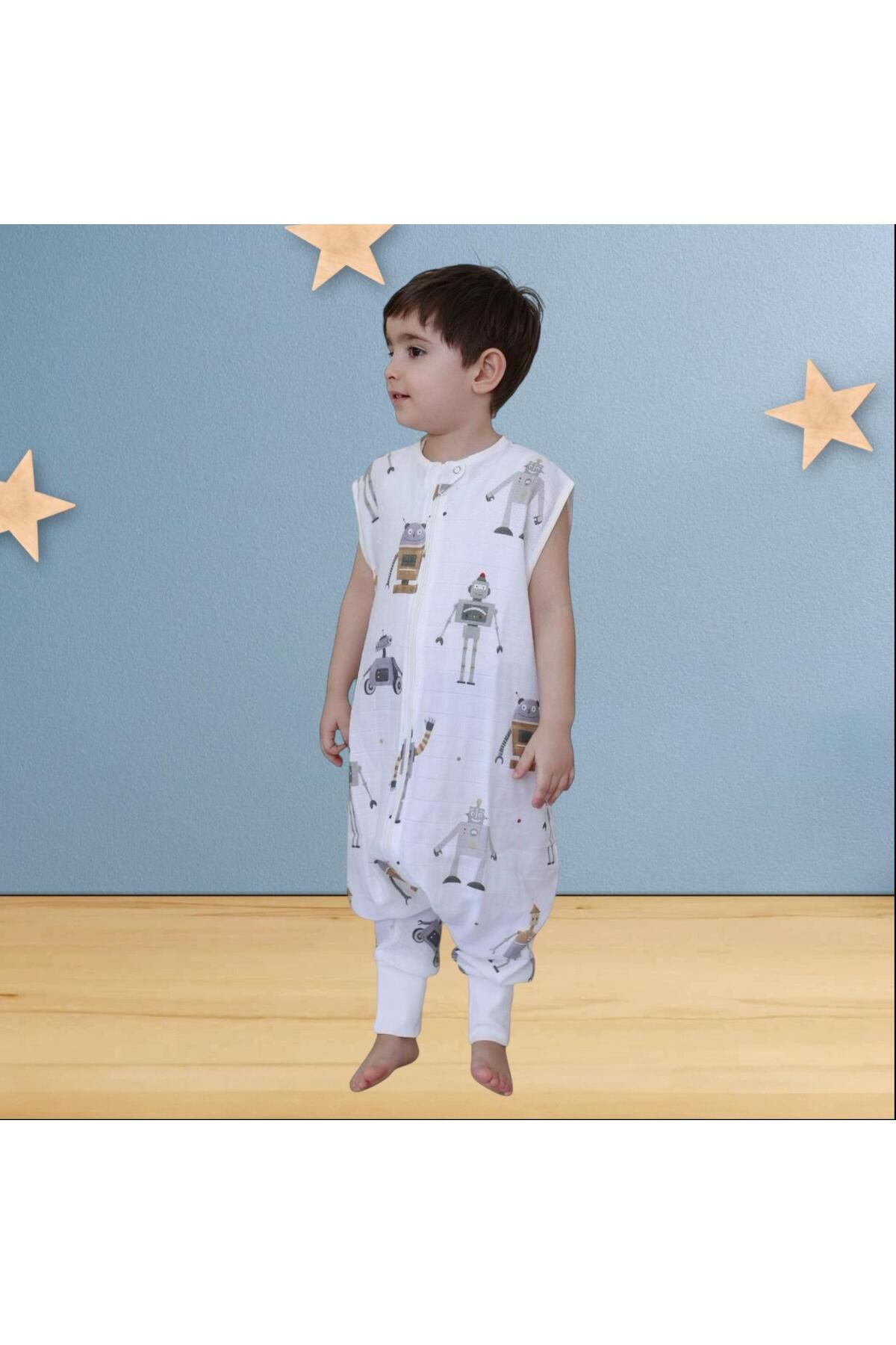 Next Baby 100% Cotton Muslin Robot Patterned Short Sleeve Zippered Sleeping Bag