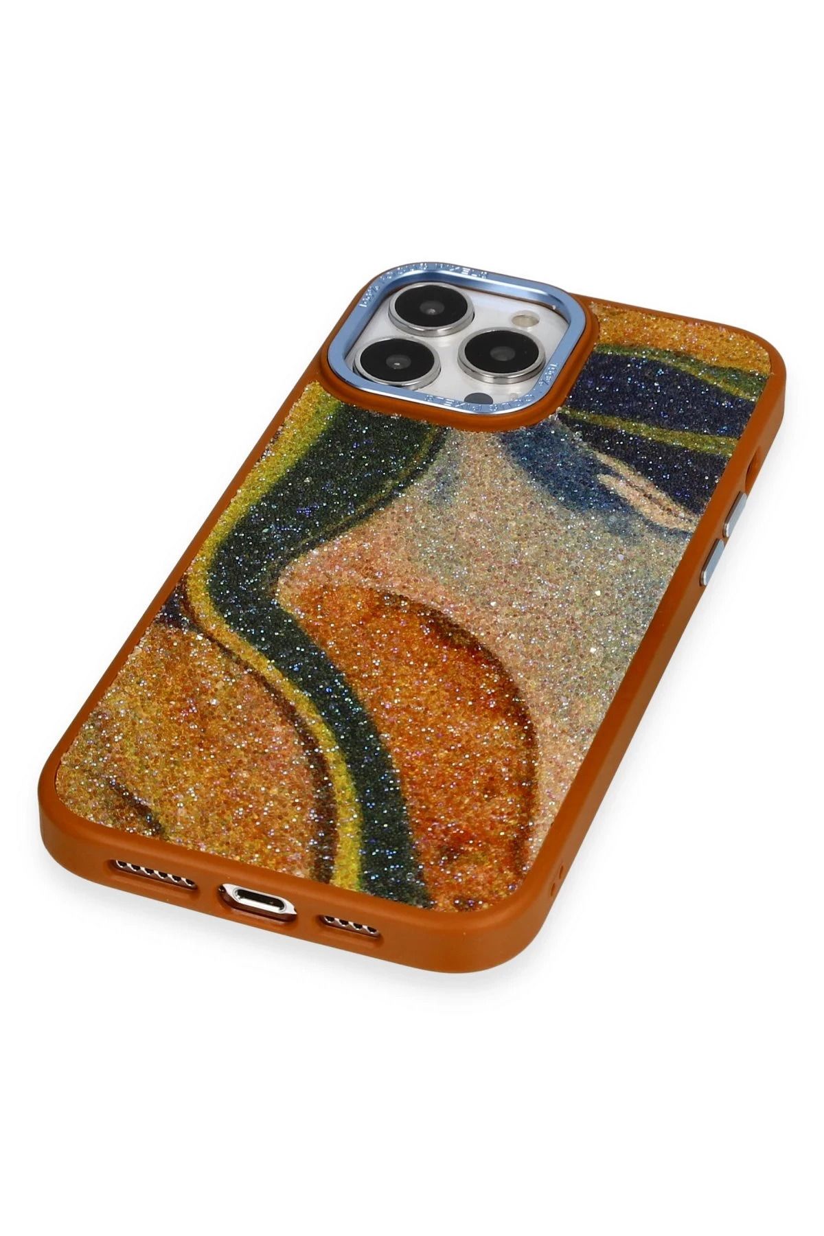 NewFace iPhone 13 Pro Kılıf Moda Simli Kapak - Kahverengi SVLRS