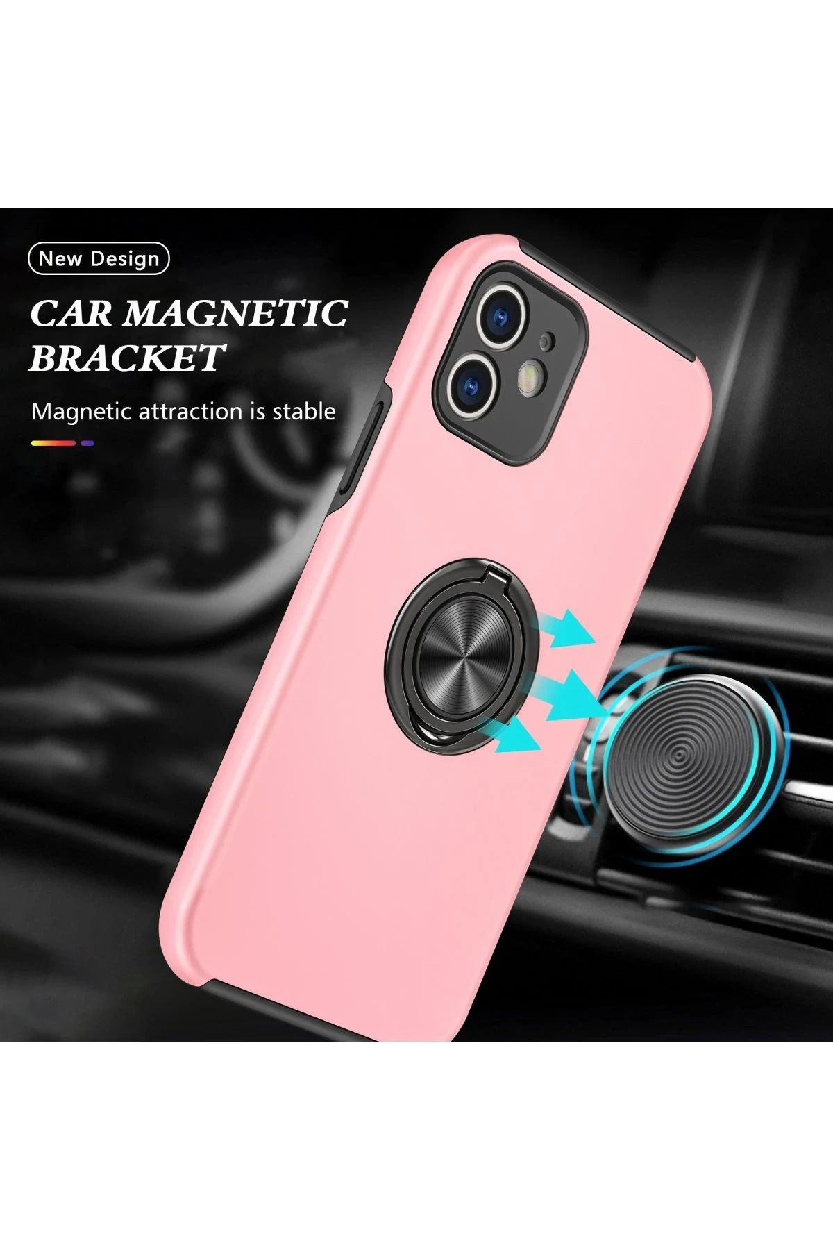 NewFace iPhone 12 Kılıf Elit Yüzüklü Kapak - Pembe SVLRS