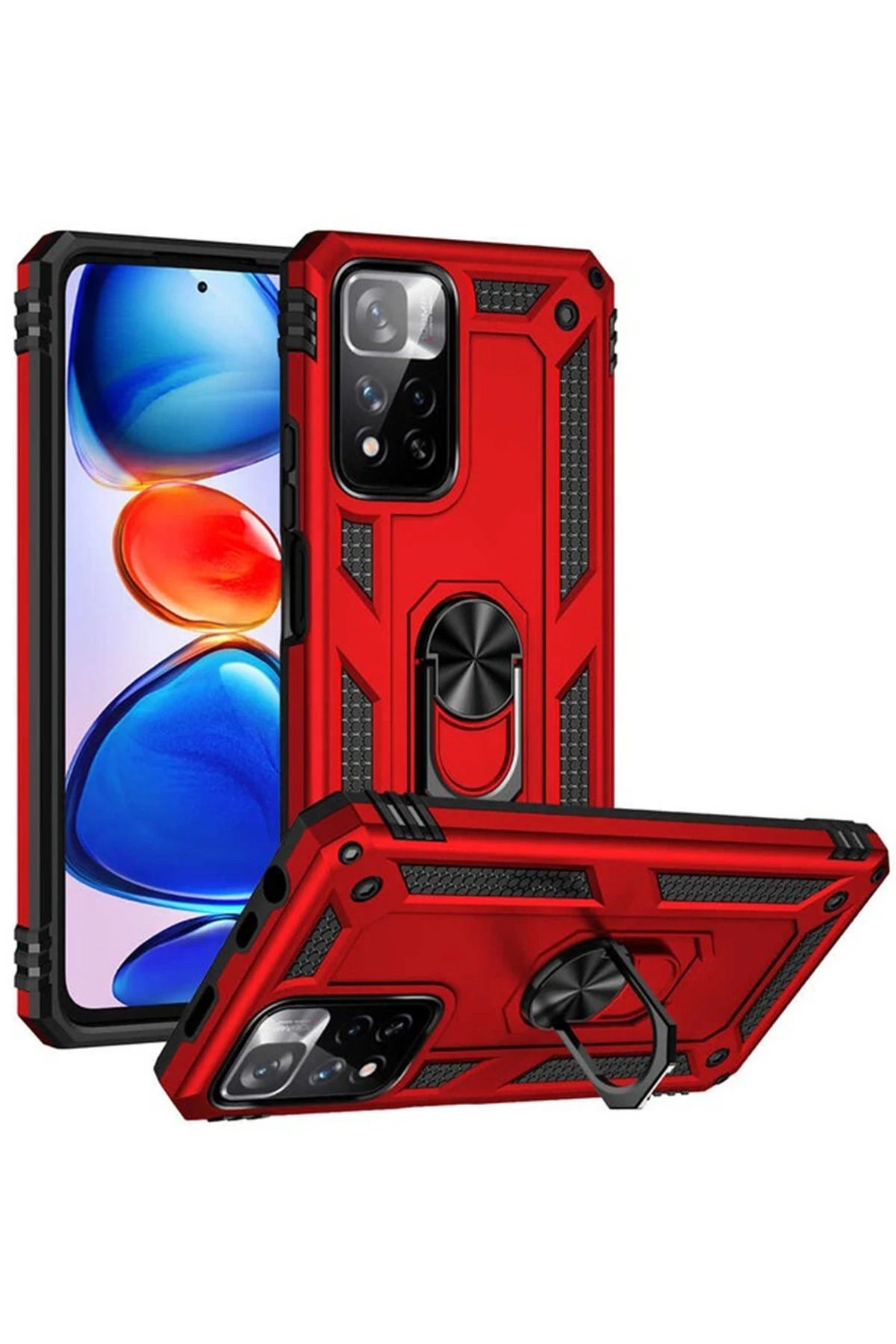 NewFace Xiaomi Redmi Note 11 Pro Plus 5G Kılıf Sofya Yüzüklü Silikon Kapak - Kırmızı SVLRS