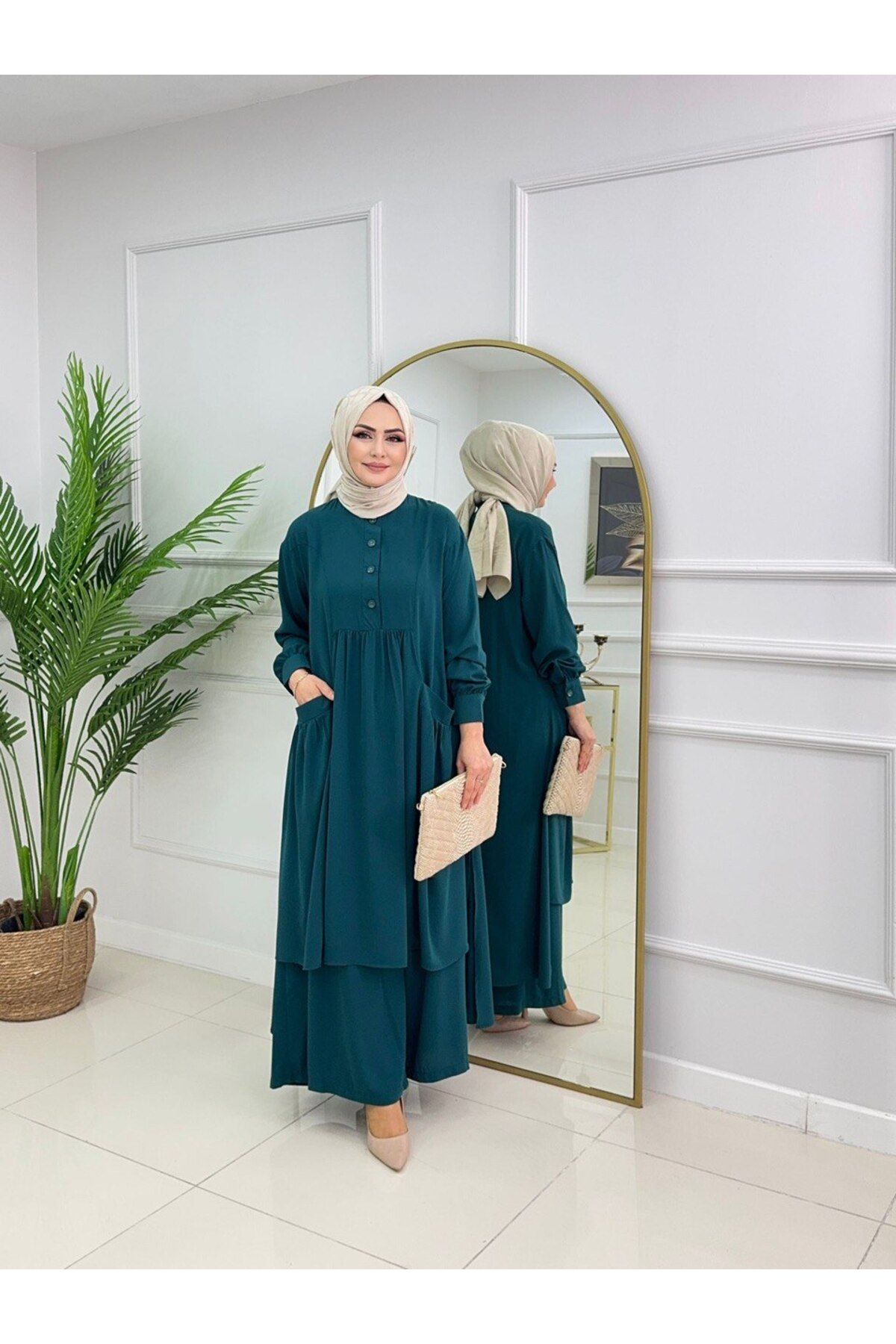 Enans Design Kadın Tesettür Medine İpeği 2'Li Takım Tunik & Pantolon