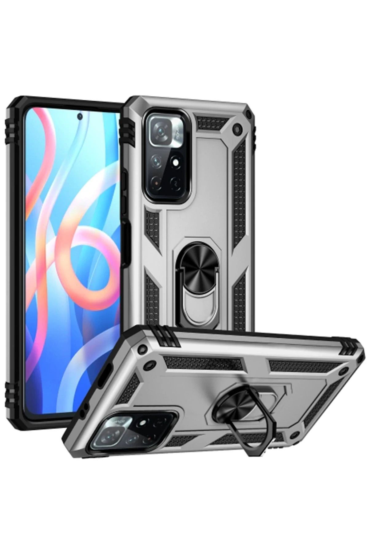 NewFace Xiaomi Redmi Note 11T Kılıf Sofya Yüzüklü Silikon Kapak - Gümüş SVLRS
