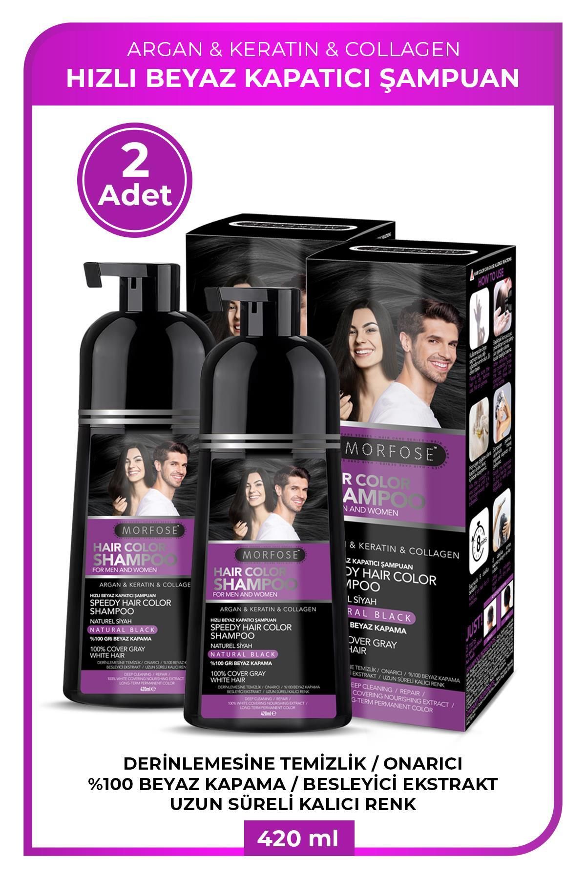 Morfose Hızlı Beyaz ve Gri Kapatıcı Şampuan 420 ml 2 Adet - Doğal Siyah, Argan, Keratin Ve Kolajen İçeren