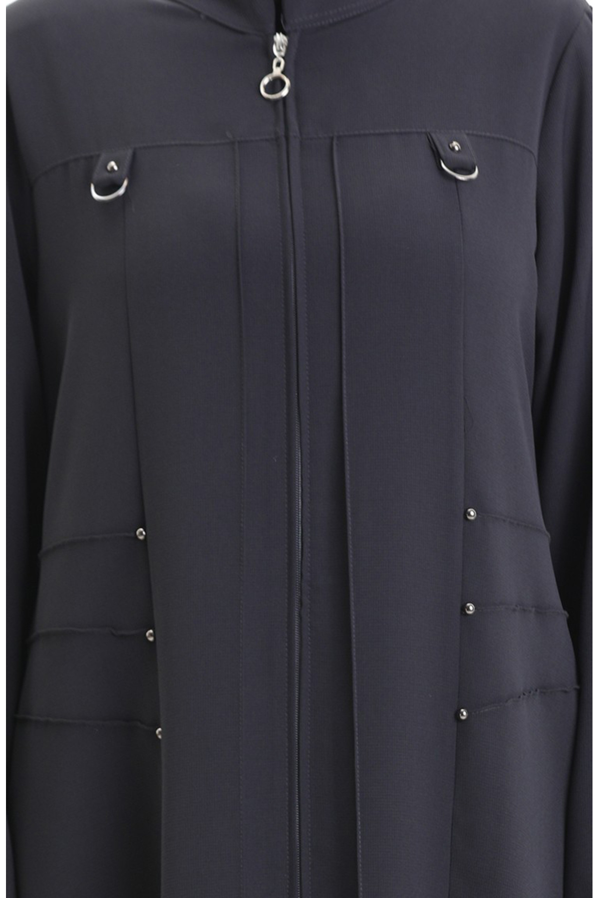 sefamerve-Large Size Metal Bead Zippered Ferace 6148-06 Gray 5